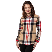 Dizzy Lizzie Cape Cod Tunic Khaki and Red Yarn-dyed Plaid LS Shirt