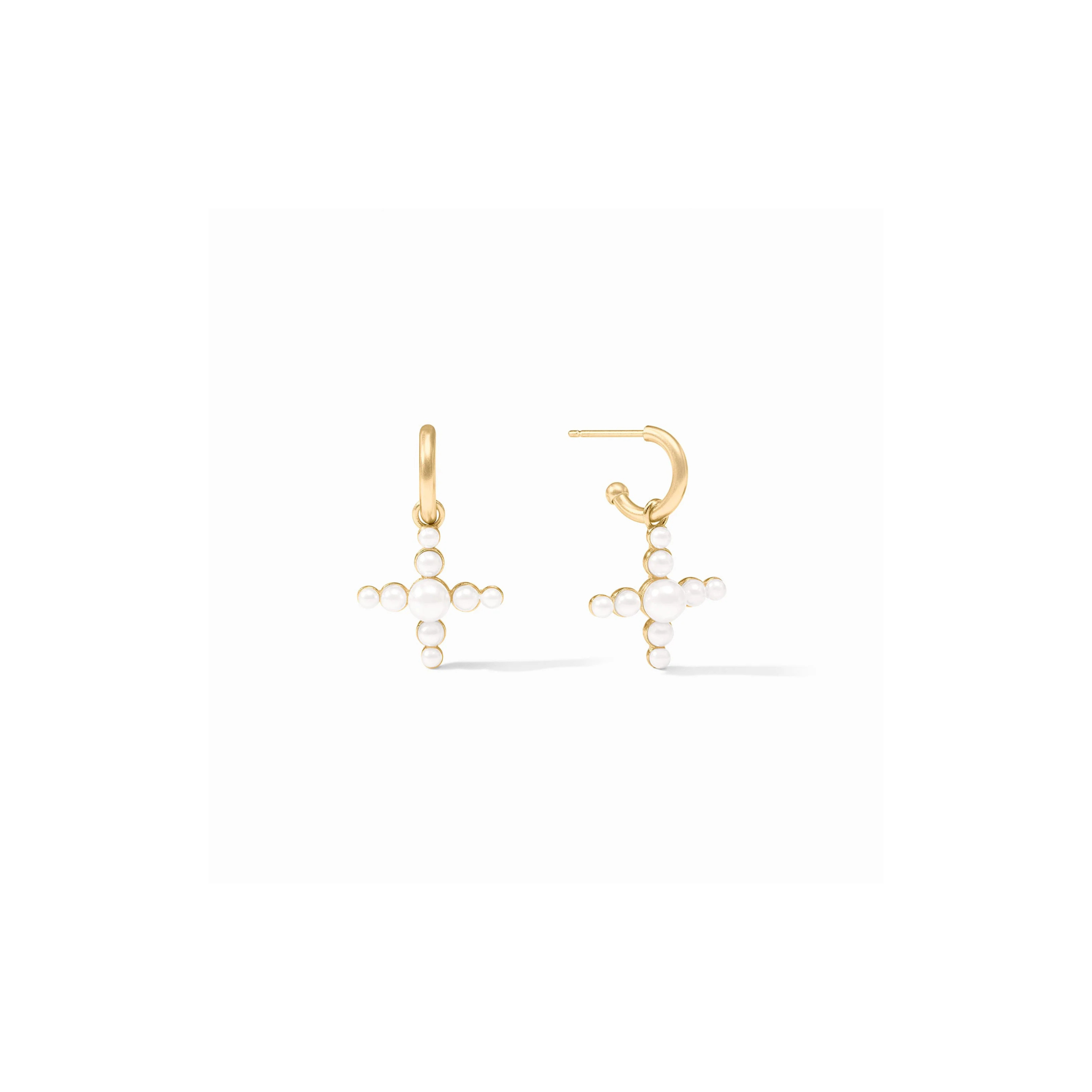 Gumdrop Cross Hoop & Charm Earring -Pearl