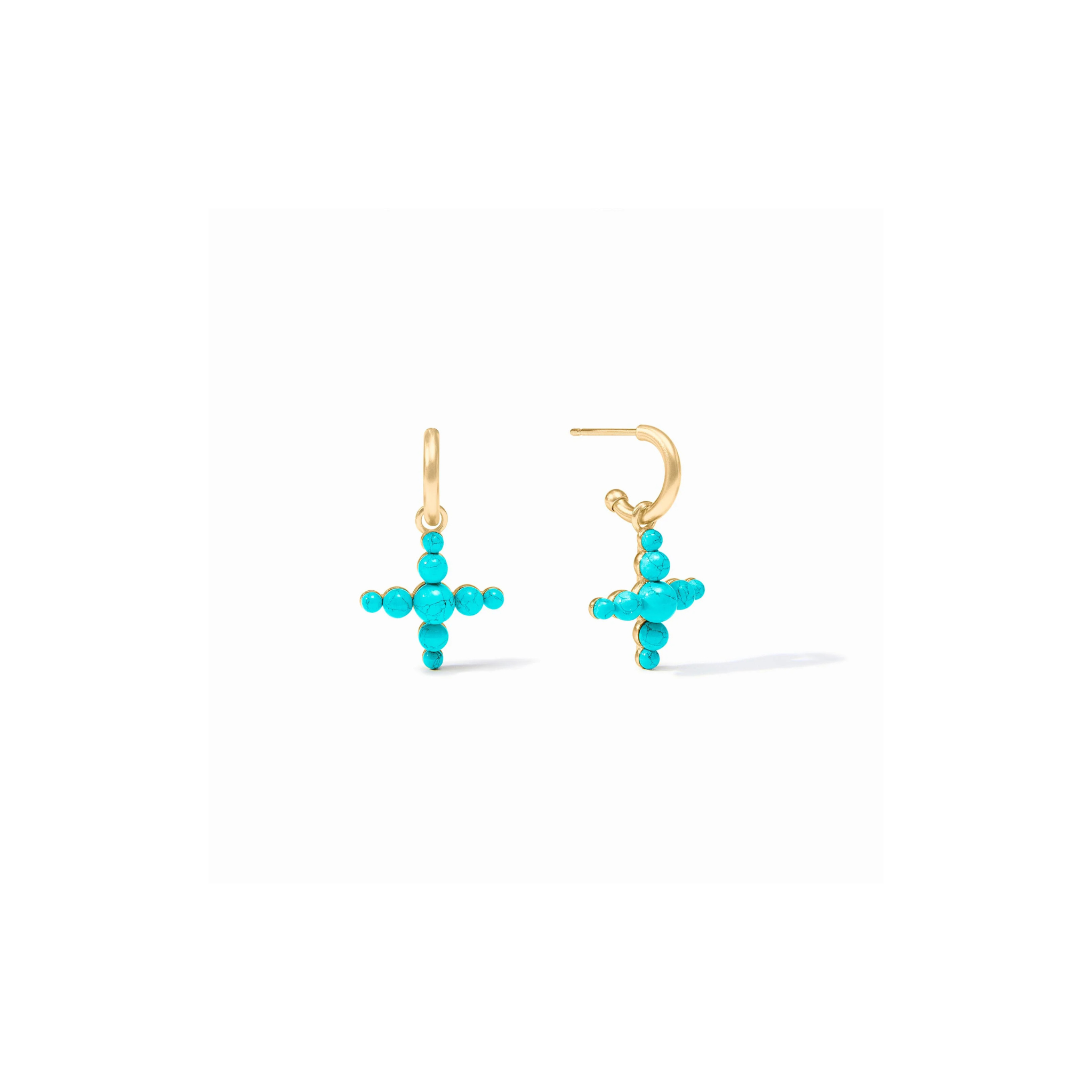 Gumdrop Cross Hoop & Charm Earring -Turquoise Blue