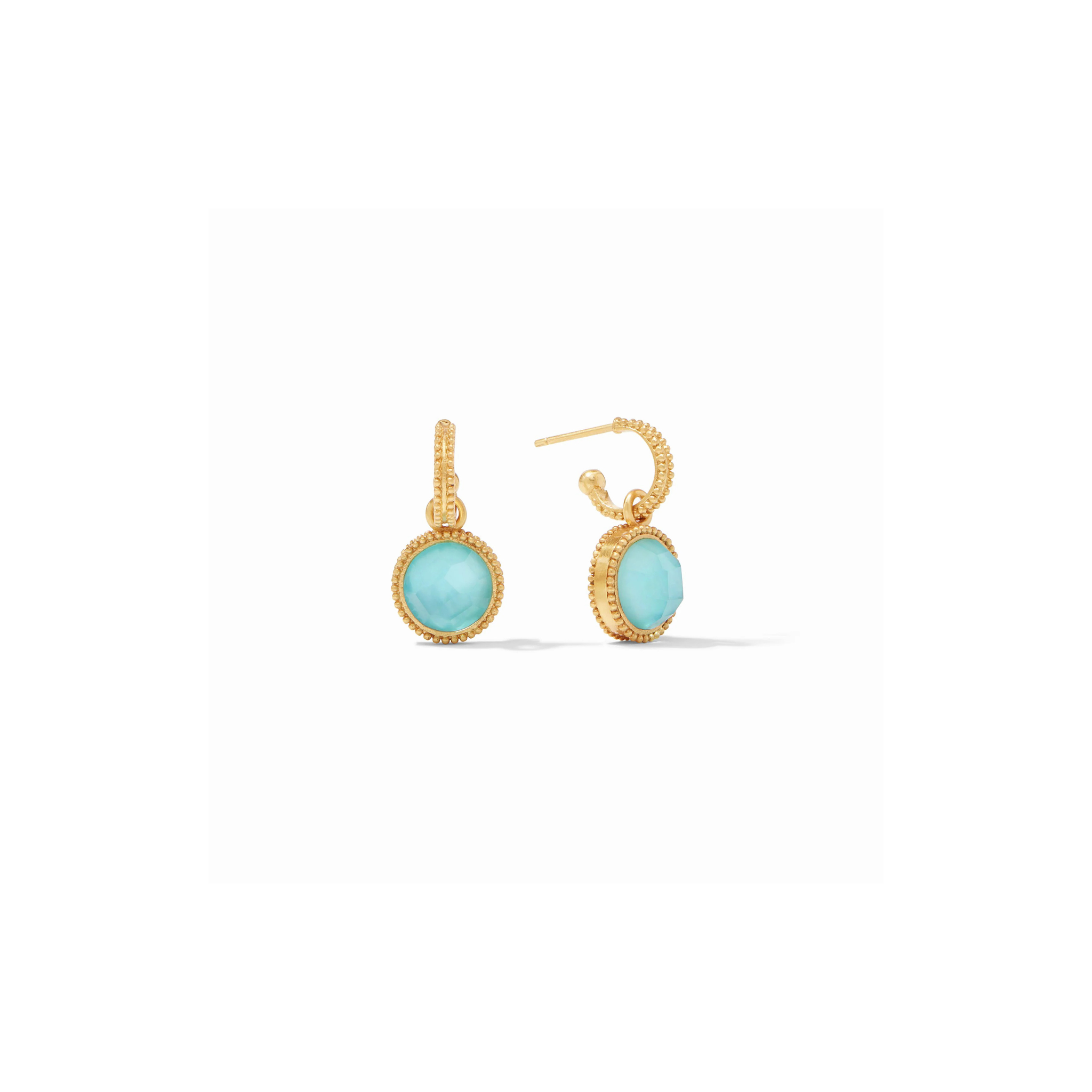 Fleur-de-Lis Hoop & Charm Earring -Iridescent Bahamian Blue/Gold