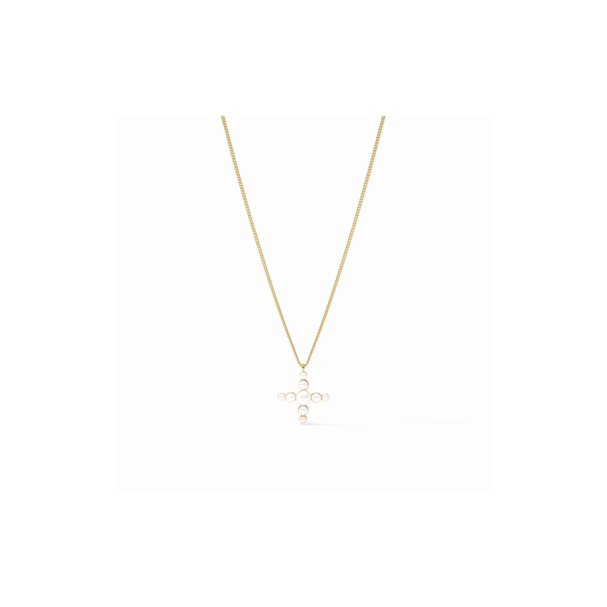 Gumdrop Cross Delicate Necklace -Pearl/Gold
