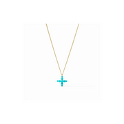 Gumdrop Cross Delicate Necklace -Turquoise Blue/Gold