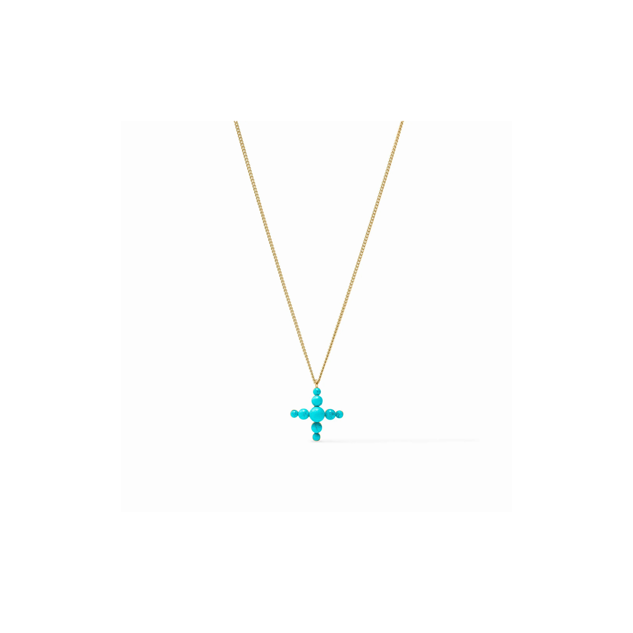 Gumdrop Cross Delicate Necklace -Turquoise Blue/Gold