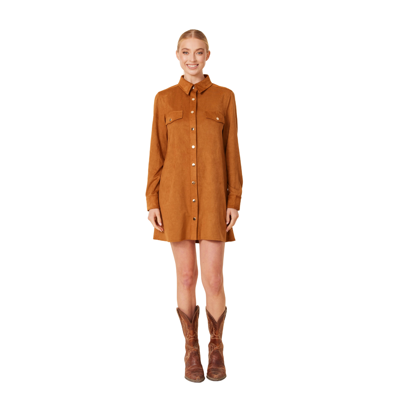 Dolce Cabo Faux Suede Long Sleeve Dress -Burnt Orange
