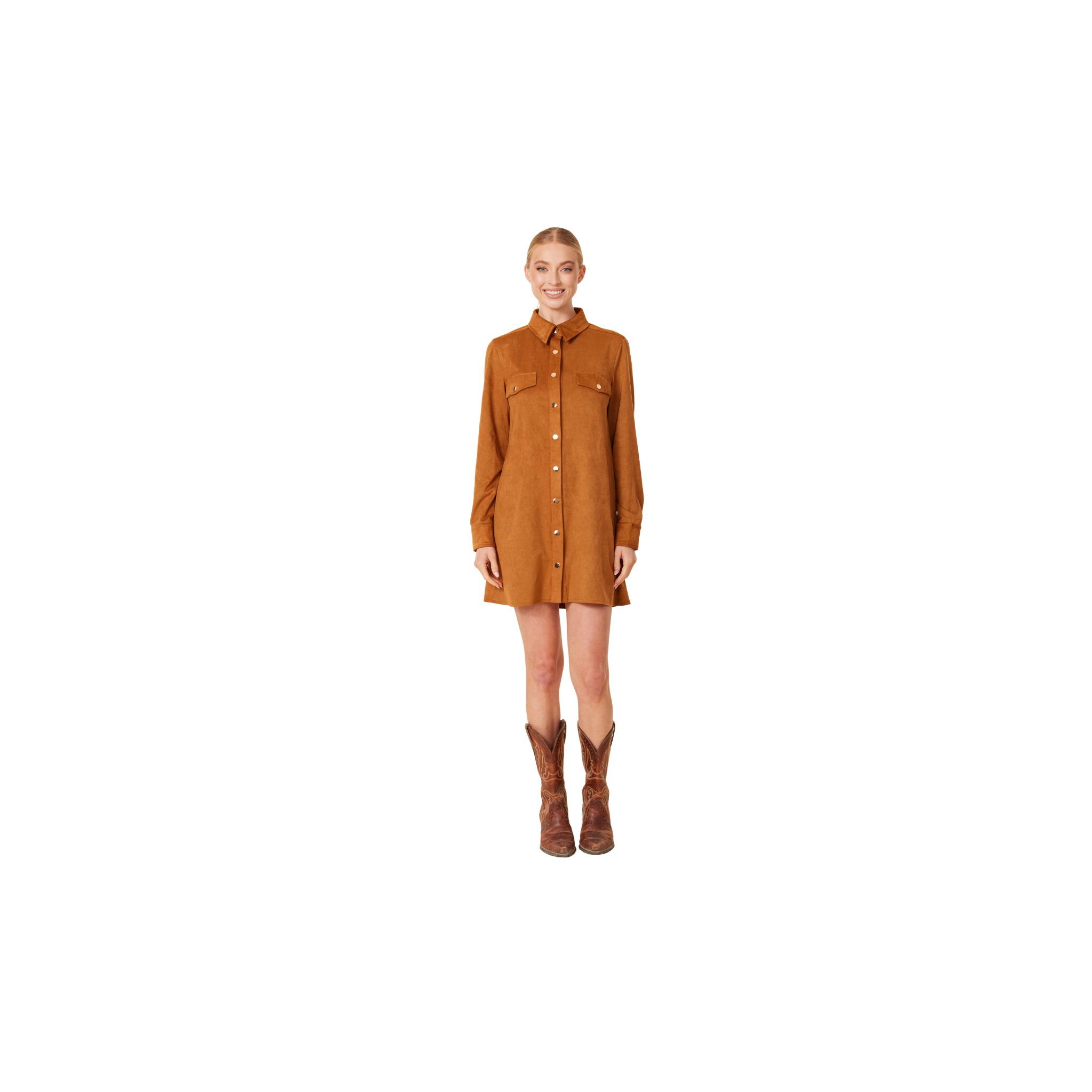 Faux Suede Long Sleeve Dress -Burnt Orange