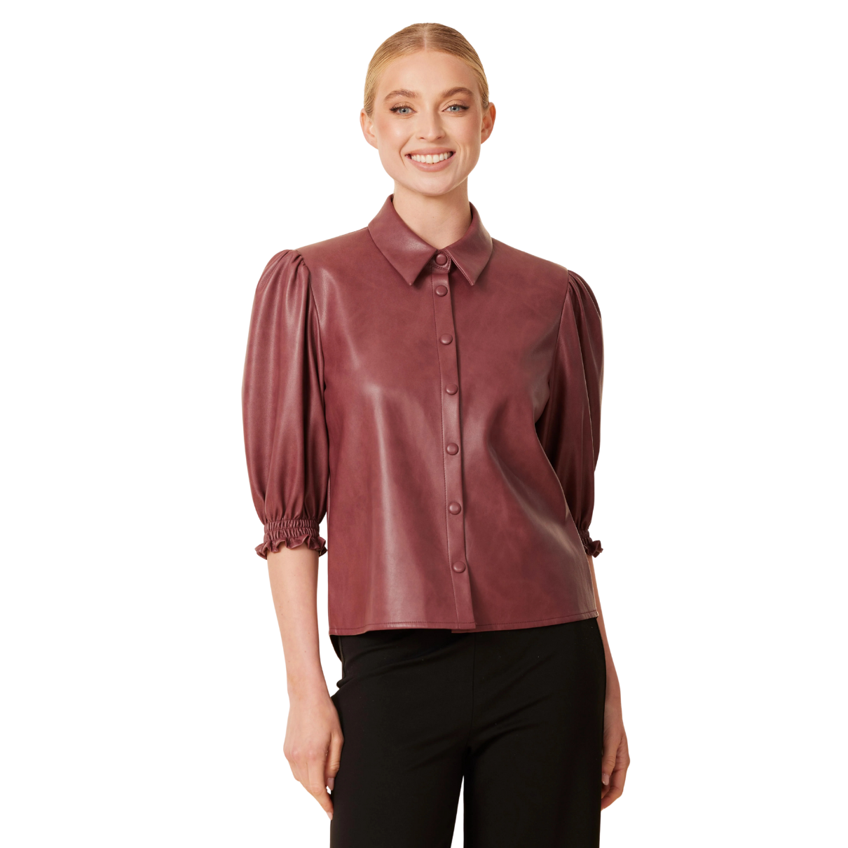 Dolce Cabo Faux Leather Elastic Cuff Top -Currant