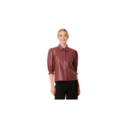 Faux Leather Elastic Cuff Top -Currant