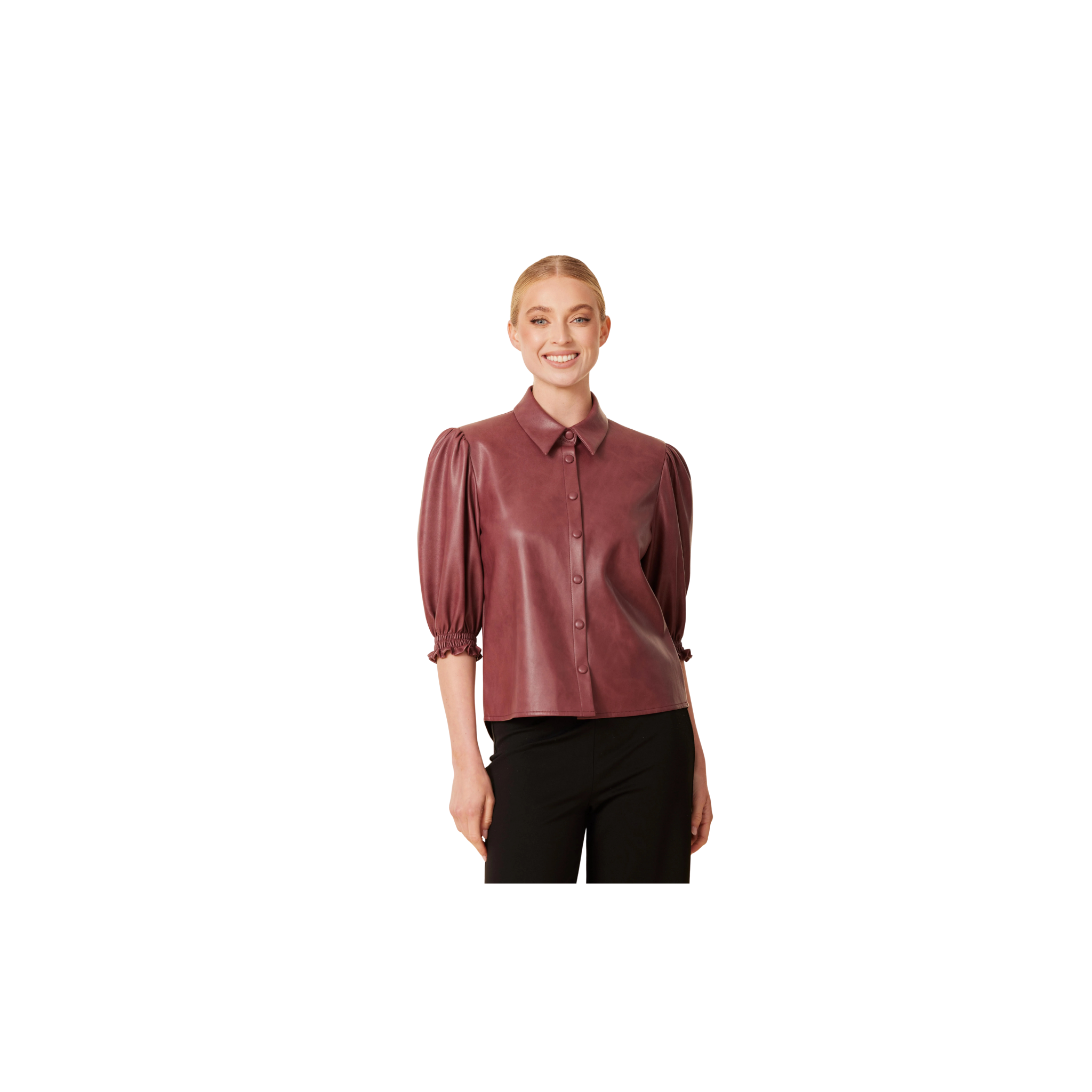 Faux Leather Elastic Cuff Top -Currant