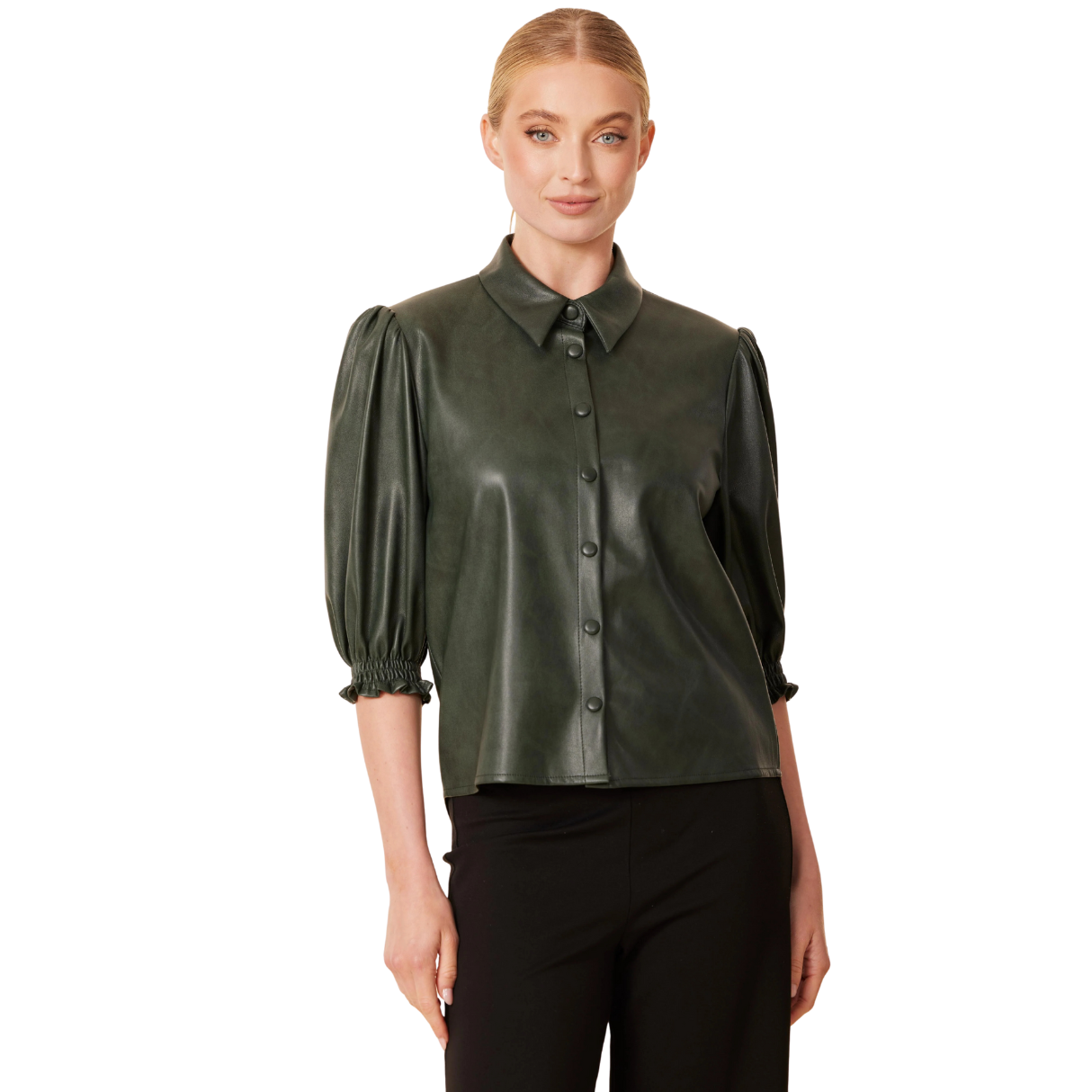 Dolce Cabo Faux Leather Elastic Cuff Top -Green