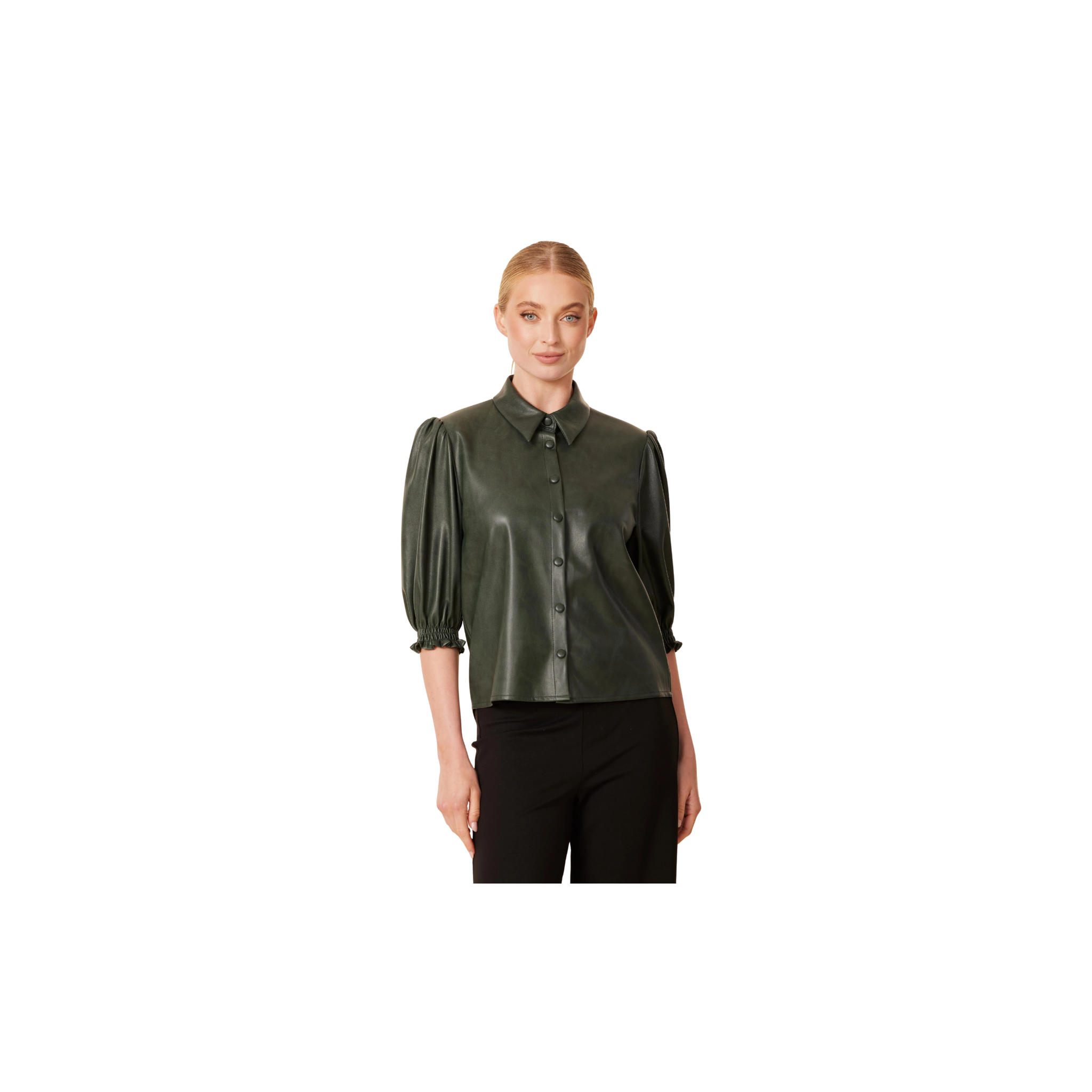 Faux Leather Elastic Cuff Top -Green