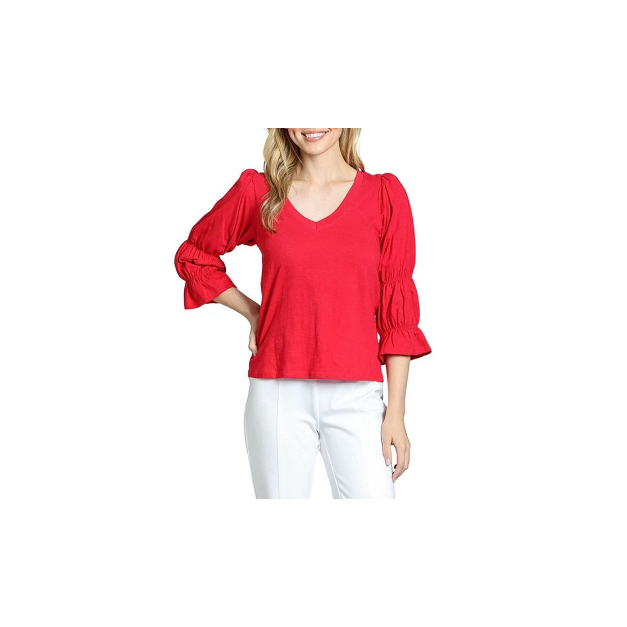 APNY V-Neck Top w/ Renaissance Sleeve -Red