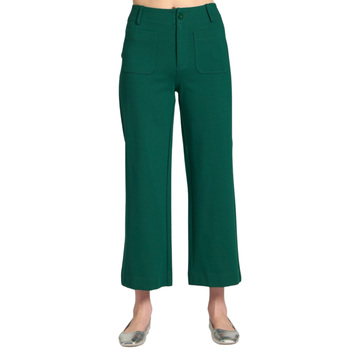 APNY Ponte Cropped Wide Leg Pant w/ Patch Pocket -Emerald