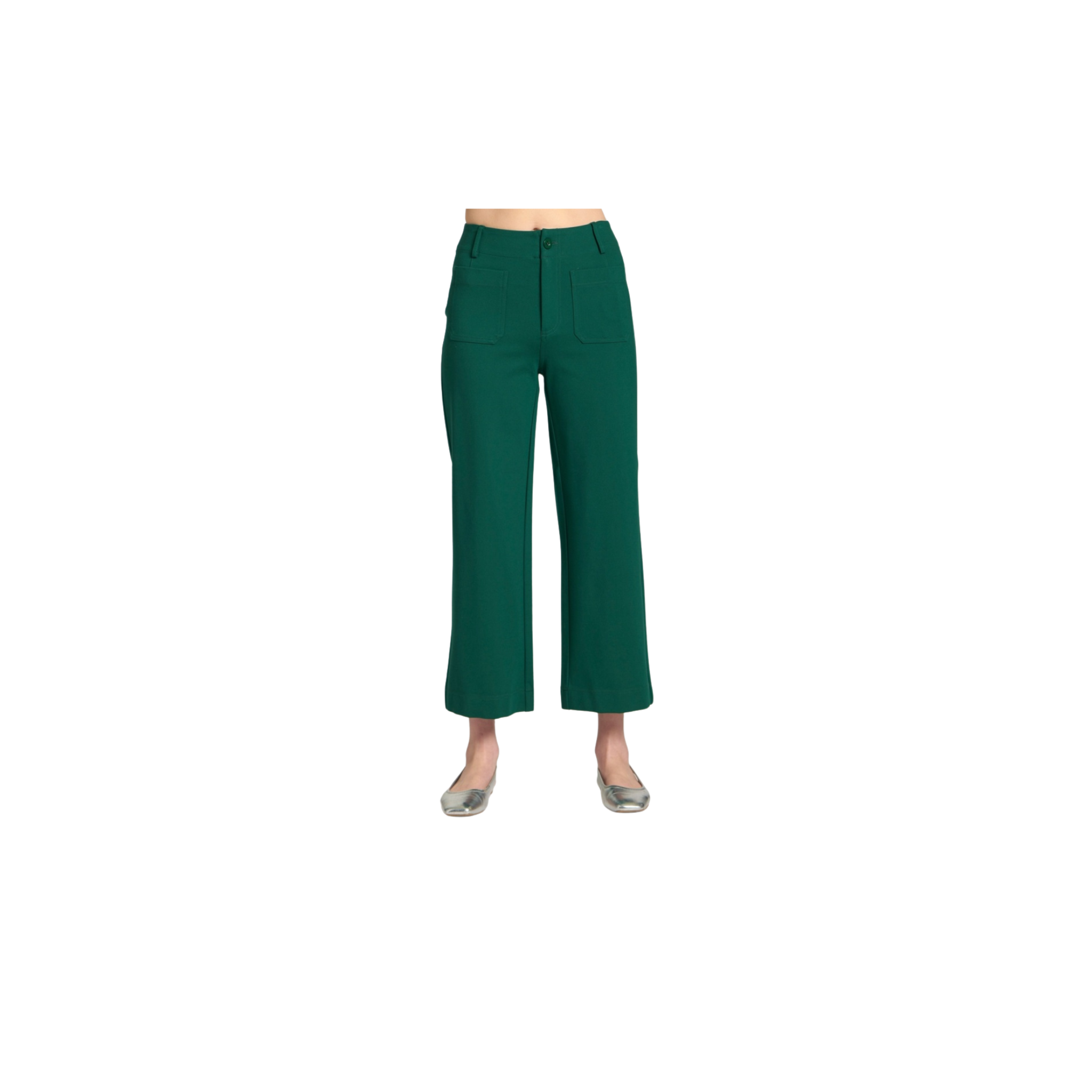 APNY Ponte Cropped Wide Leg Pant w/ Patch Pocket -Emerald