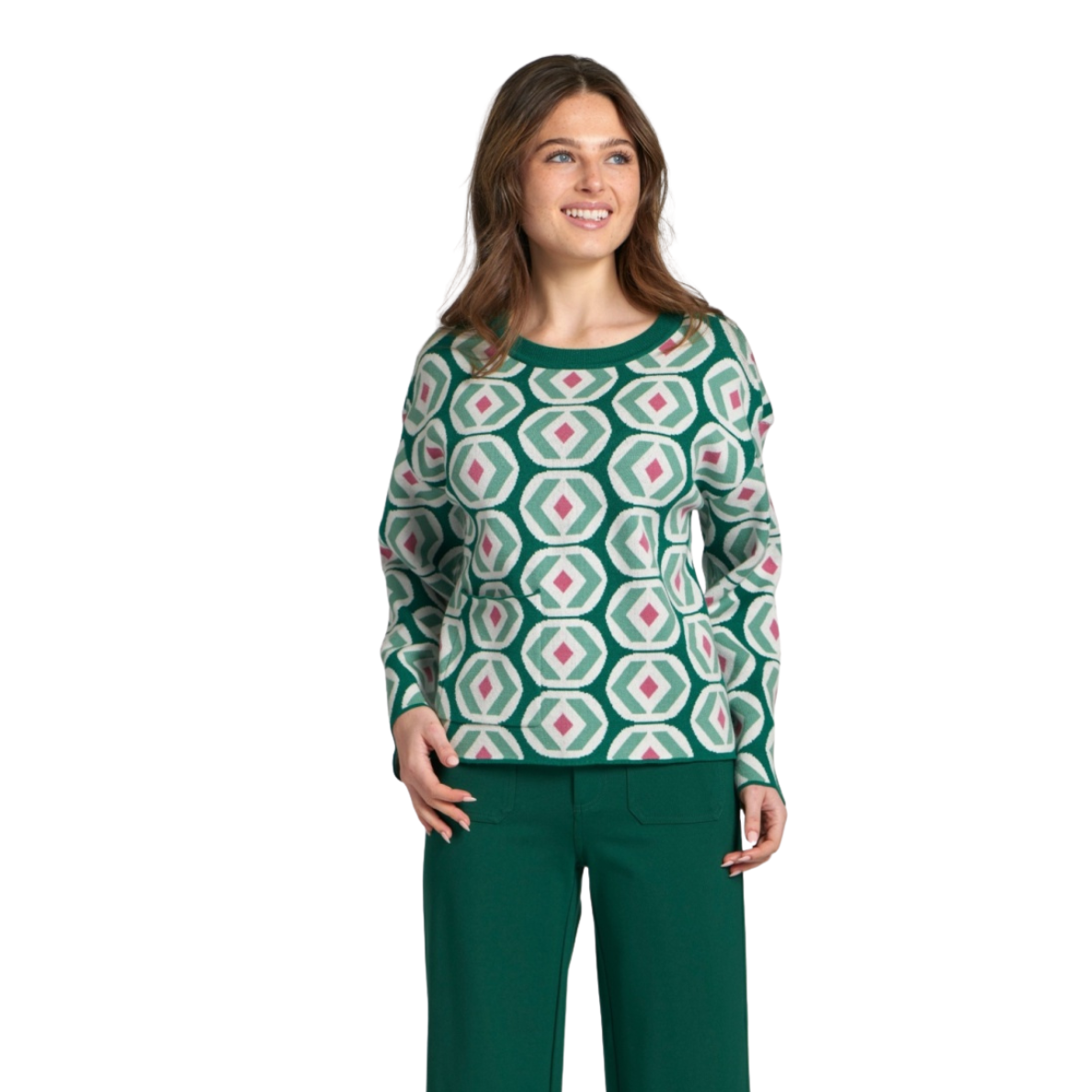 APNY Abstract Geo Pattern Sweater -Emerald Green