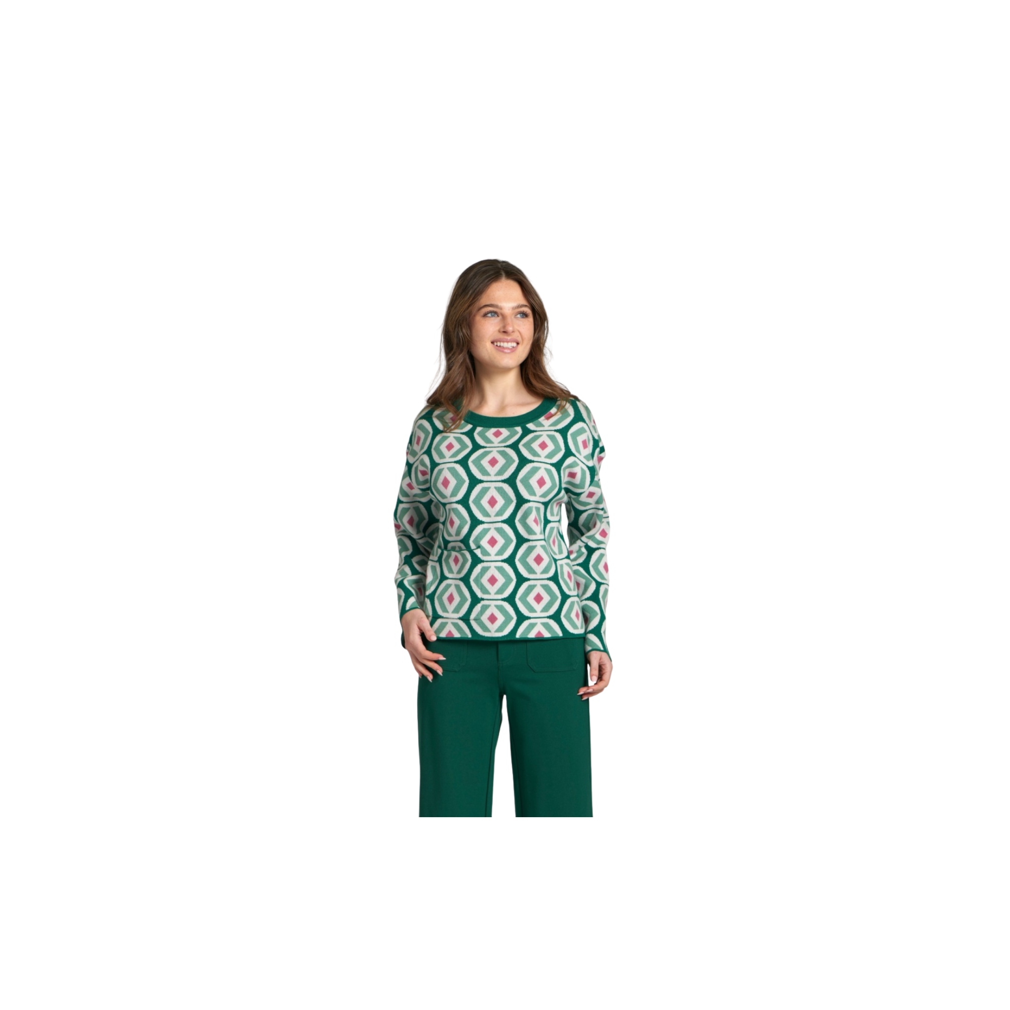 APNY Abstract Geo Pattern Sweater -Emerald Green