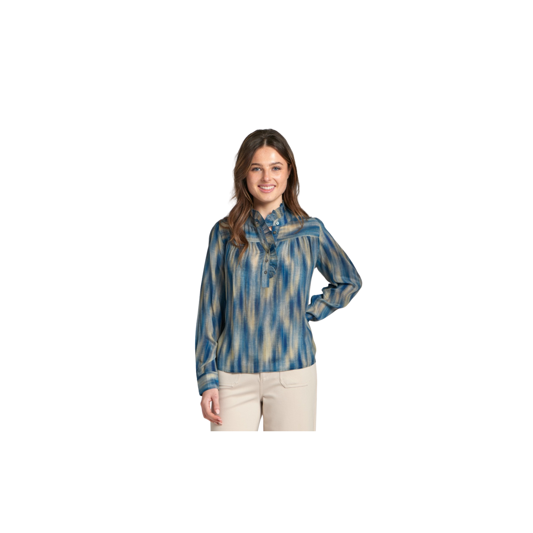APNY Ruffle Half Placket Blouse -Blue