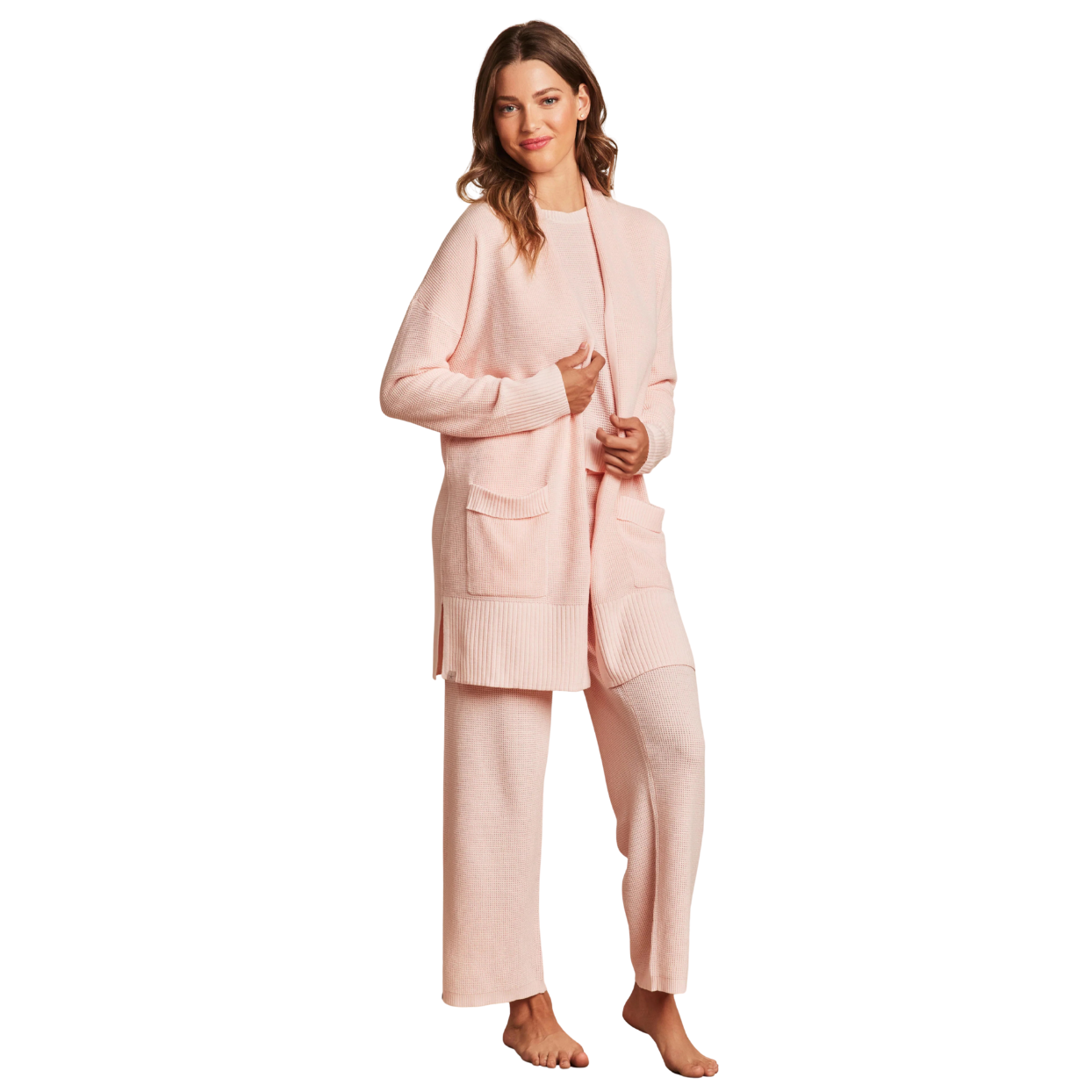Barefoot Dreams Luxeblend Waffle Knit Cardigan -Bella Pink