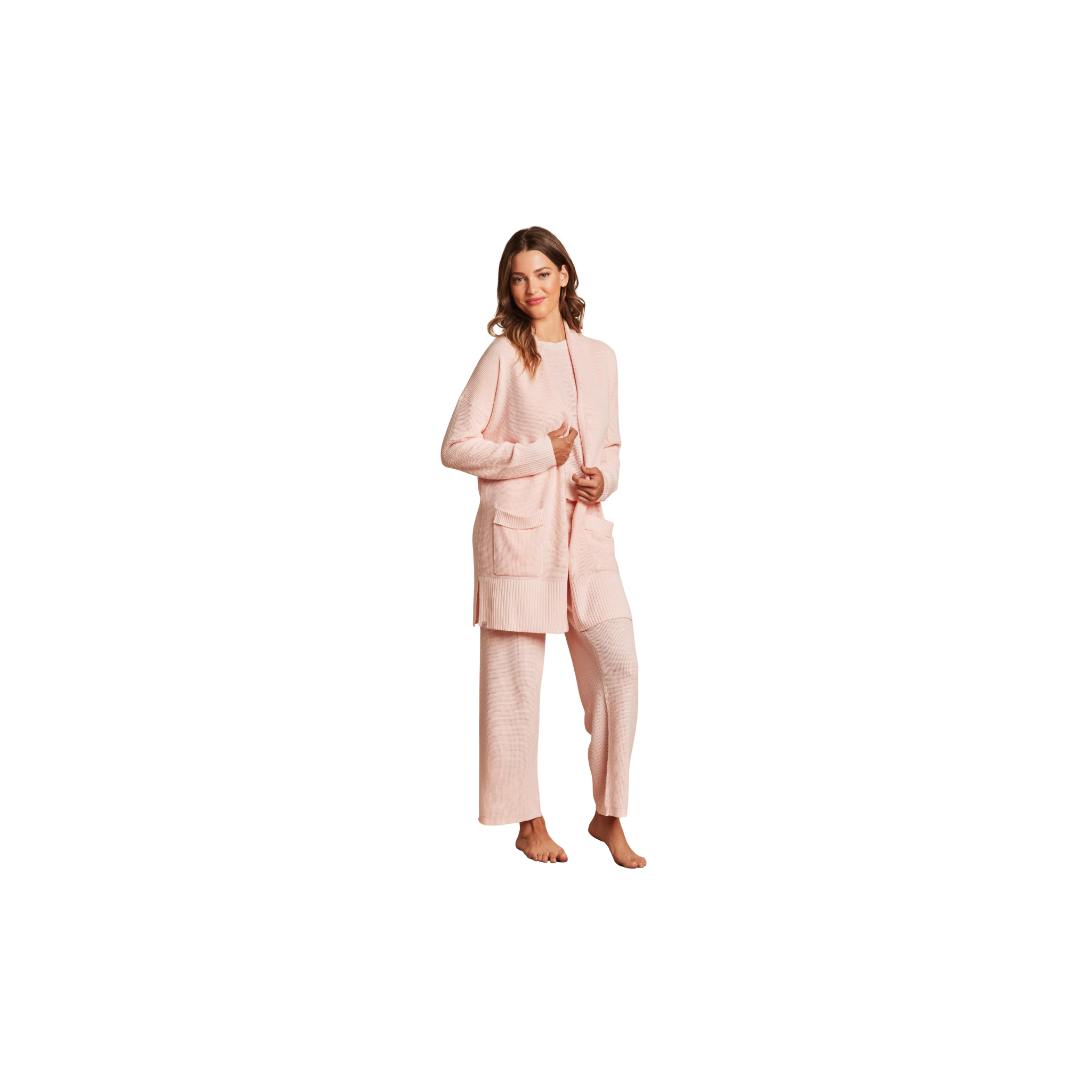 Barefoot Dreams Luxeblend Waffle Knit Cardigan -Bella Pink