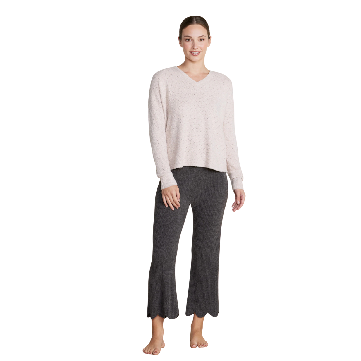 Barefoot Dreams CozyChic Lite® Diamond Pointelle Pullover -Chai