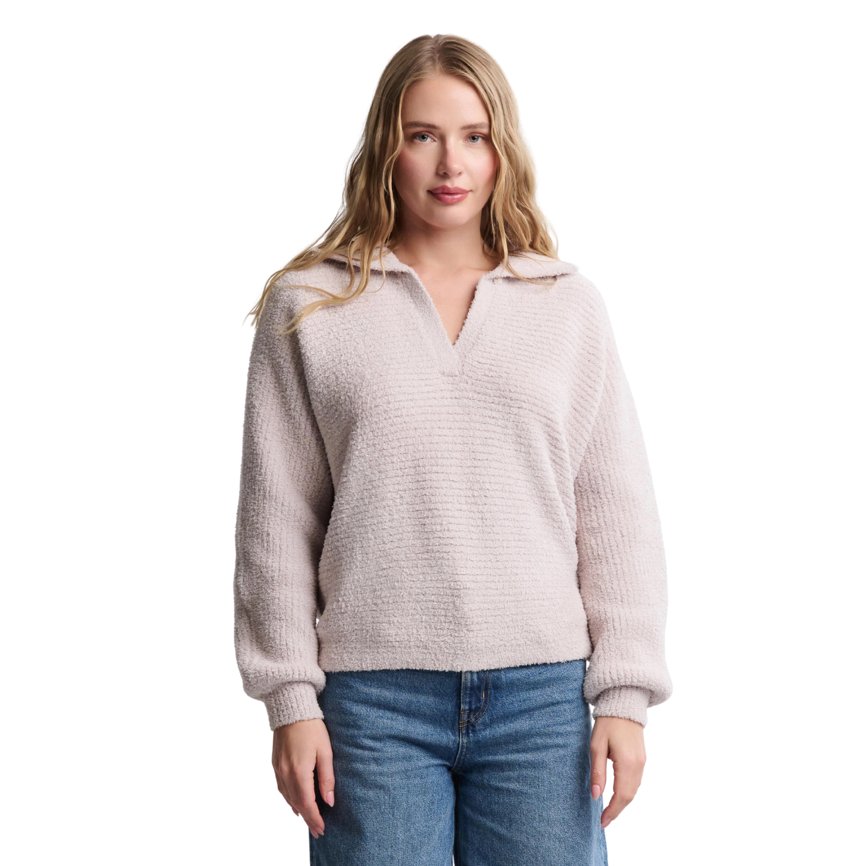 Barefoot Dreams CozyChic Dolman Sleeve Collared Pullover -Stone