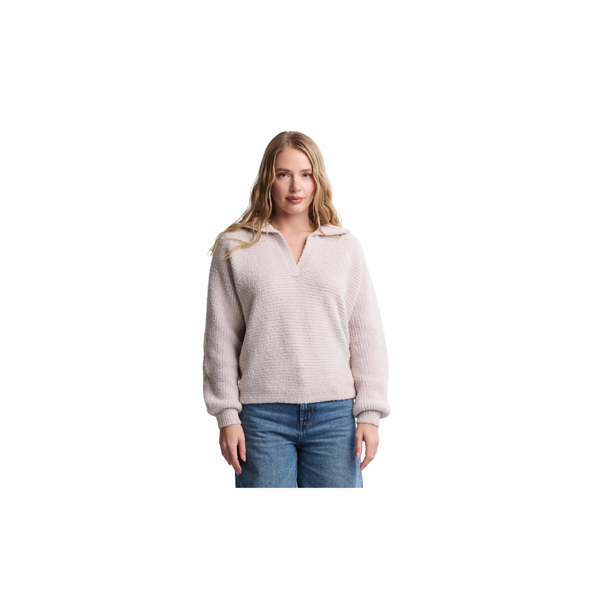 Barefoot Dreams CozyChic Dolman Sleeve Collared Pullover -Stone