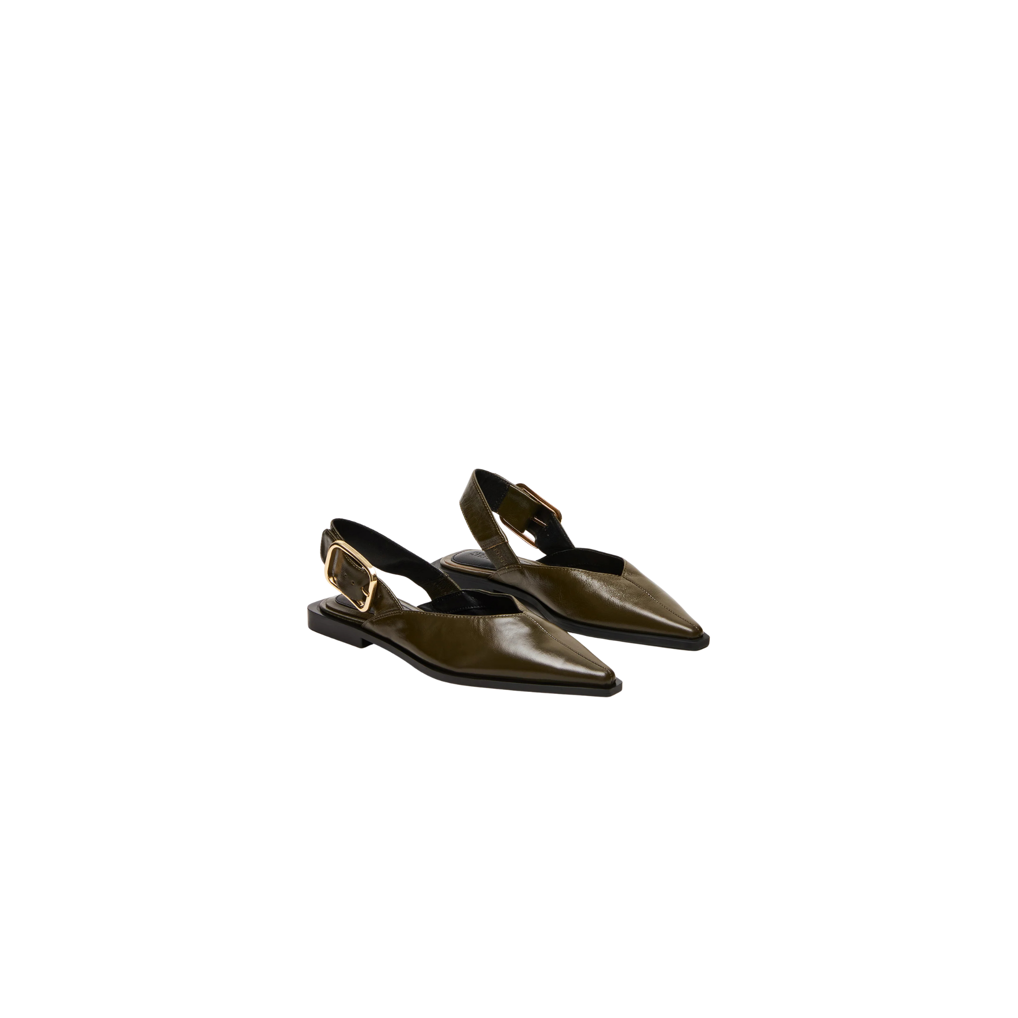 Shay Pointed-toe Slingback Ballet Flat -Olive Leather