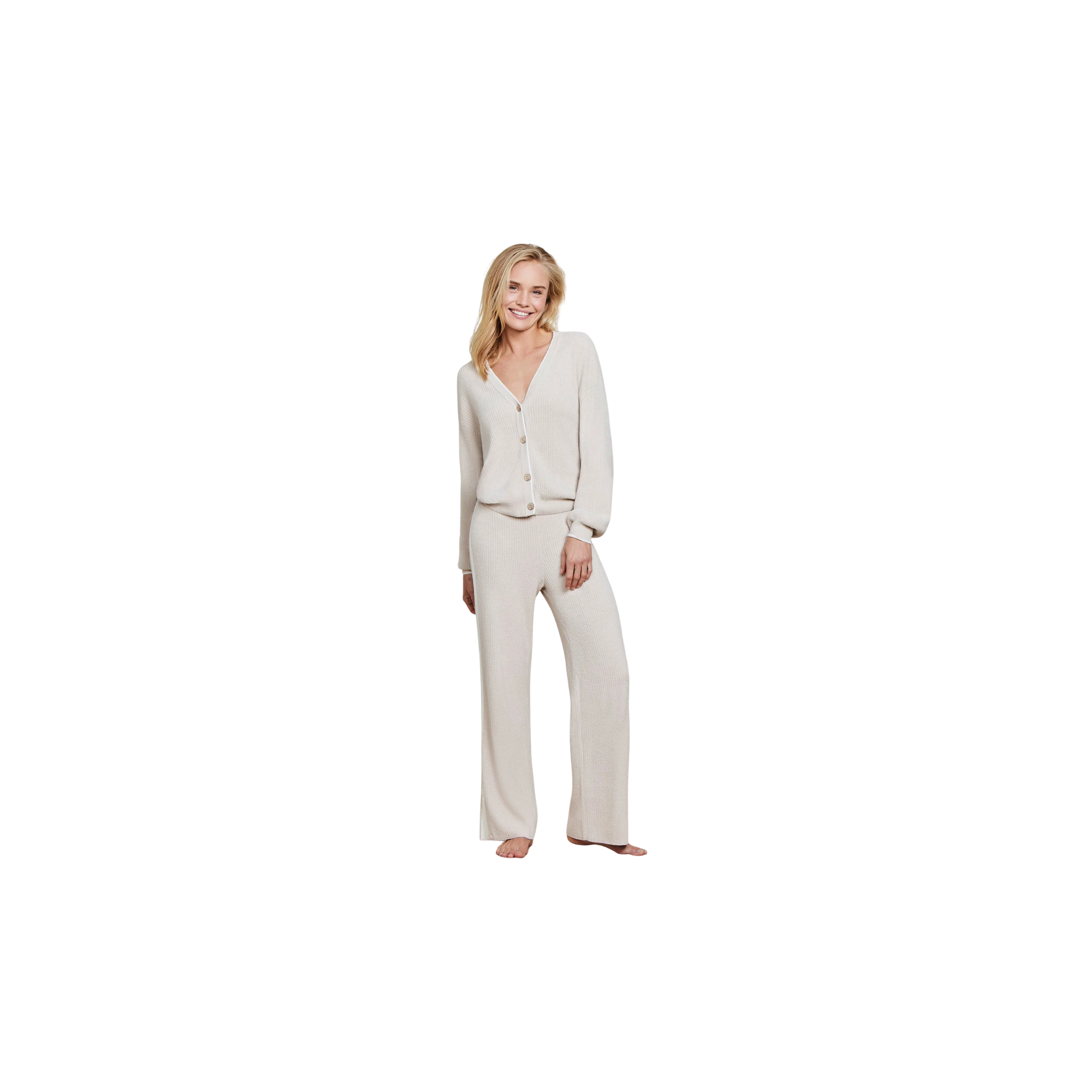 Barefoot Dreams CozyChic Ultra Lite Ribbed Button Cardigan -Stone/Pearl