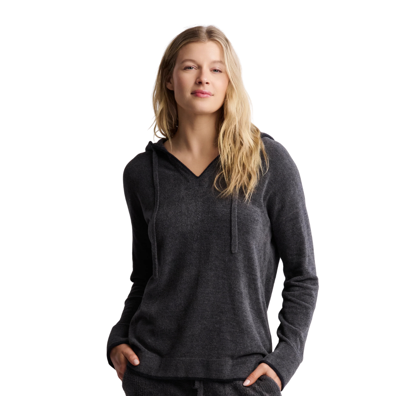 Barefoot Dreams CozyChic Ultra Lite Tipped Contrast Hoodie -Carbon/Black