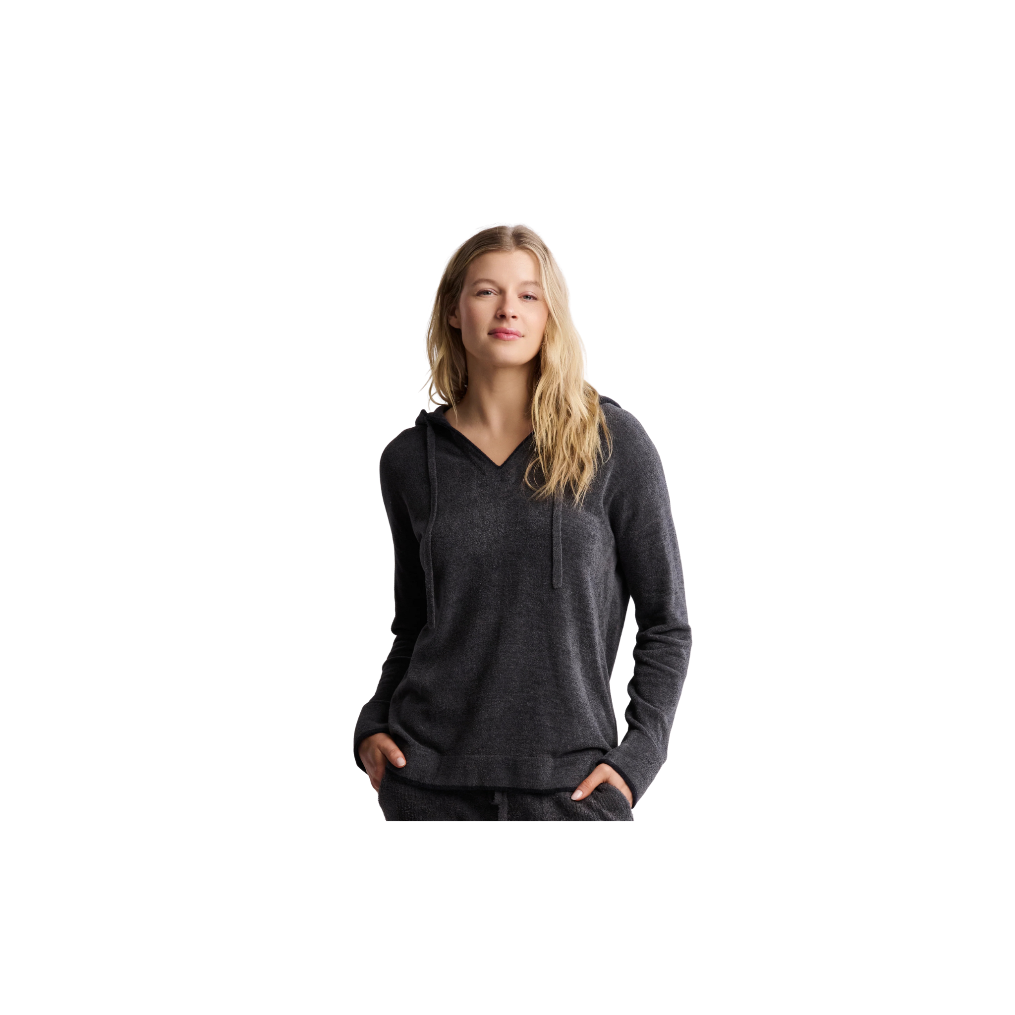 Barefoot Dreams CozyChic Ultra Lite Tipped Contrast Hoodie -Carbon/Black