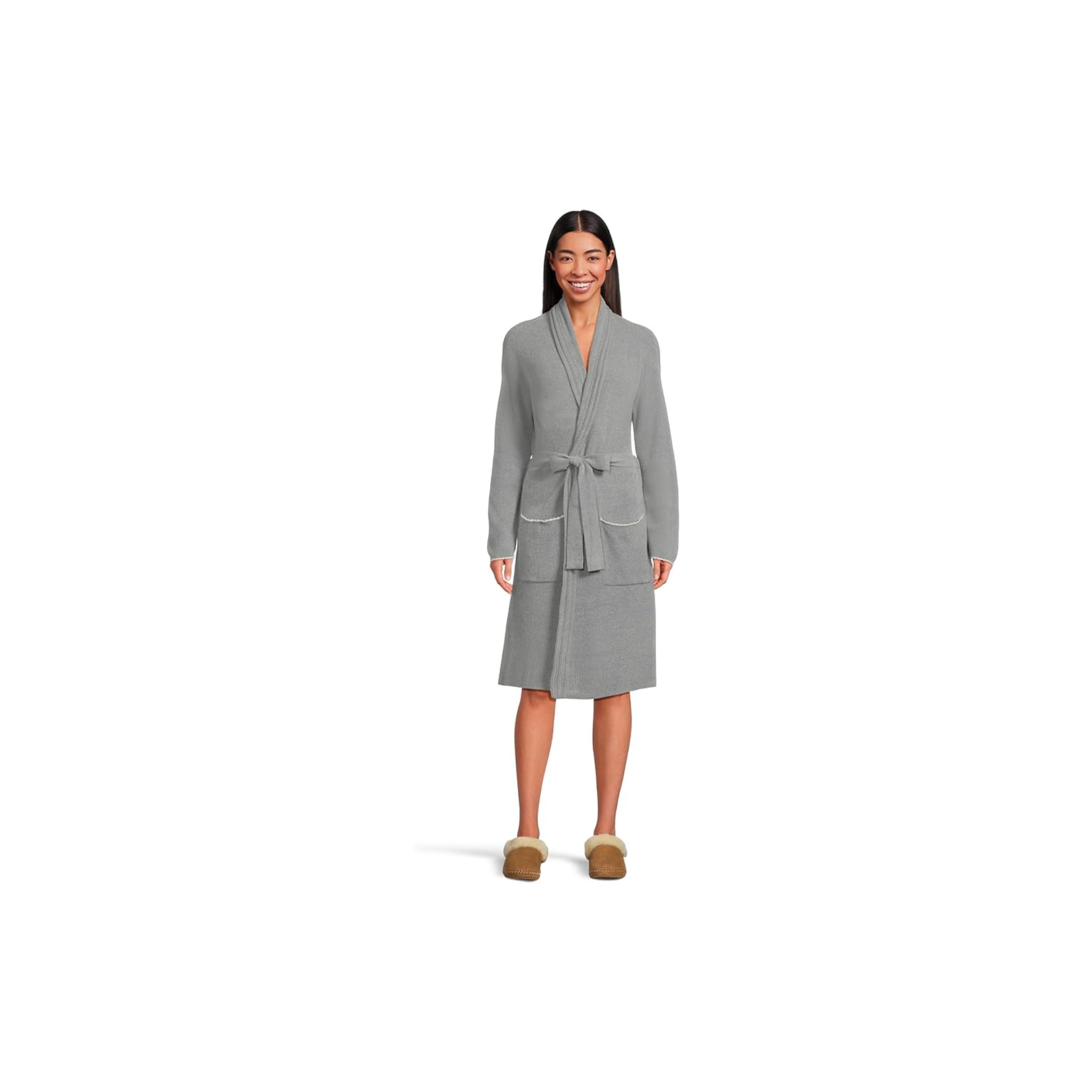 Barefoot Dreams CozyChic Ultra Lite® Contrast Scallop Ribbed Robe -Moonbeam