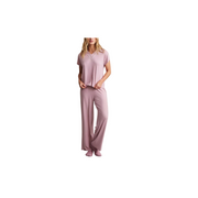 Barefoot Dreams Luxe Milk Jersey Piped Short Sleeve Pant Set-Teaberry