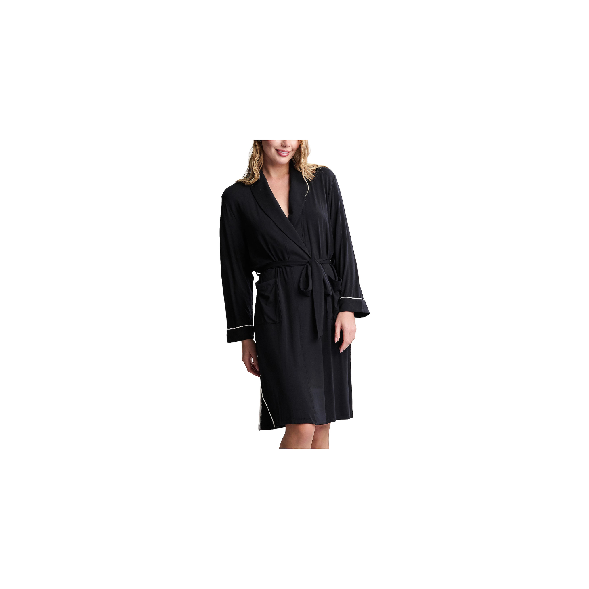 Barefoot Dreams Luxe Milk Jersey Robe with Piping- Black
