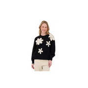 Gabby Isabella Macrame Flower Applique Sweater -Black