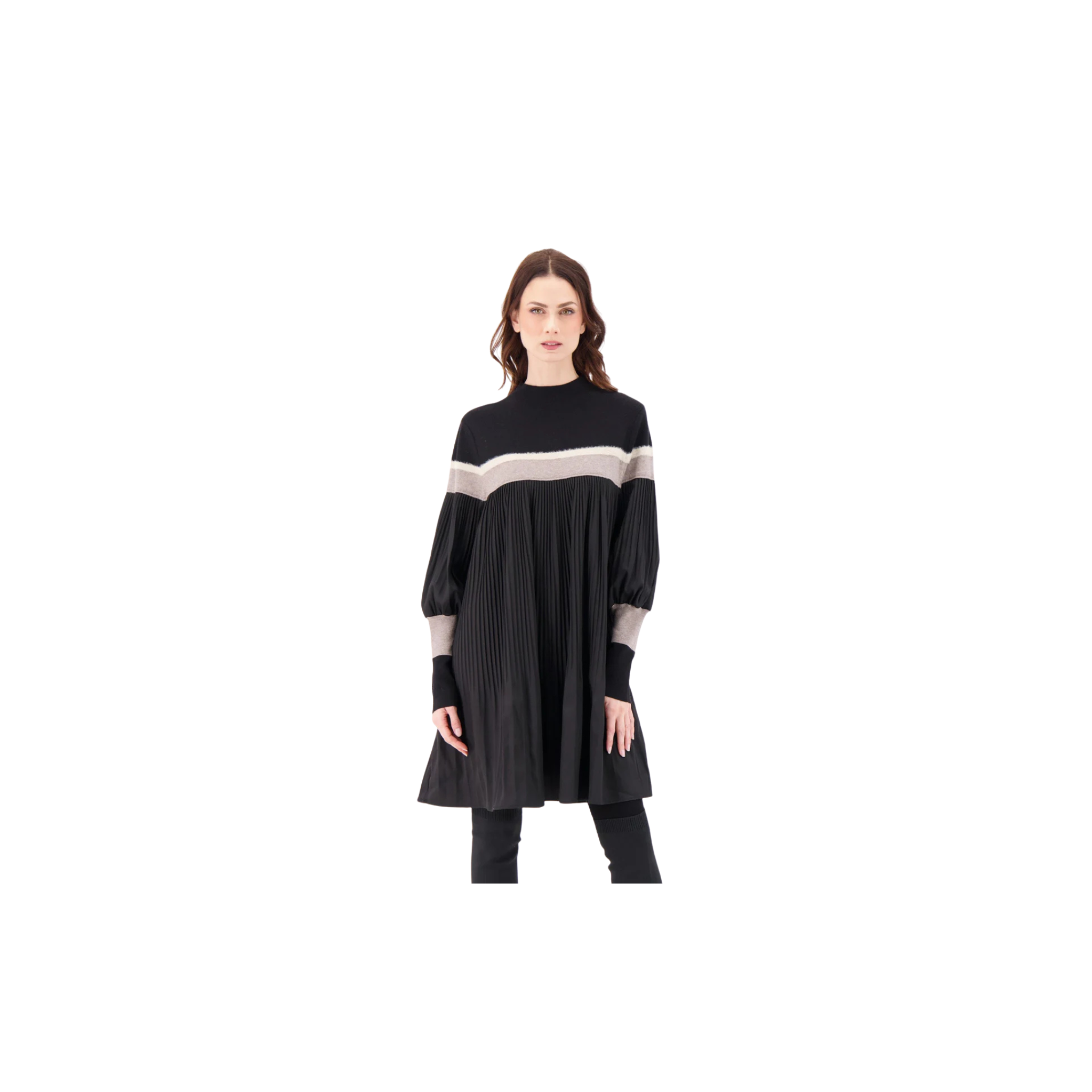 Gabby Isabella Pleated Tunic Dress -Black
