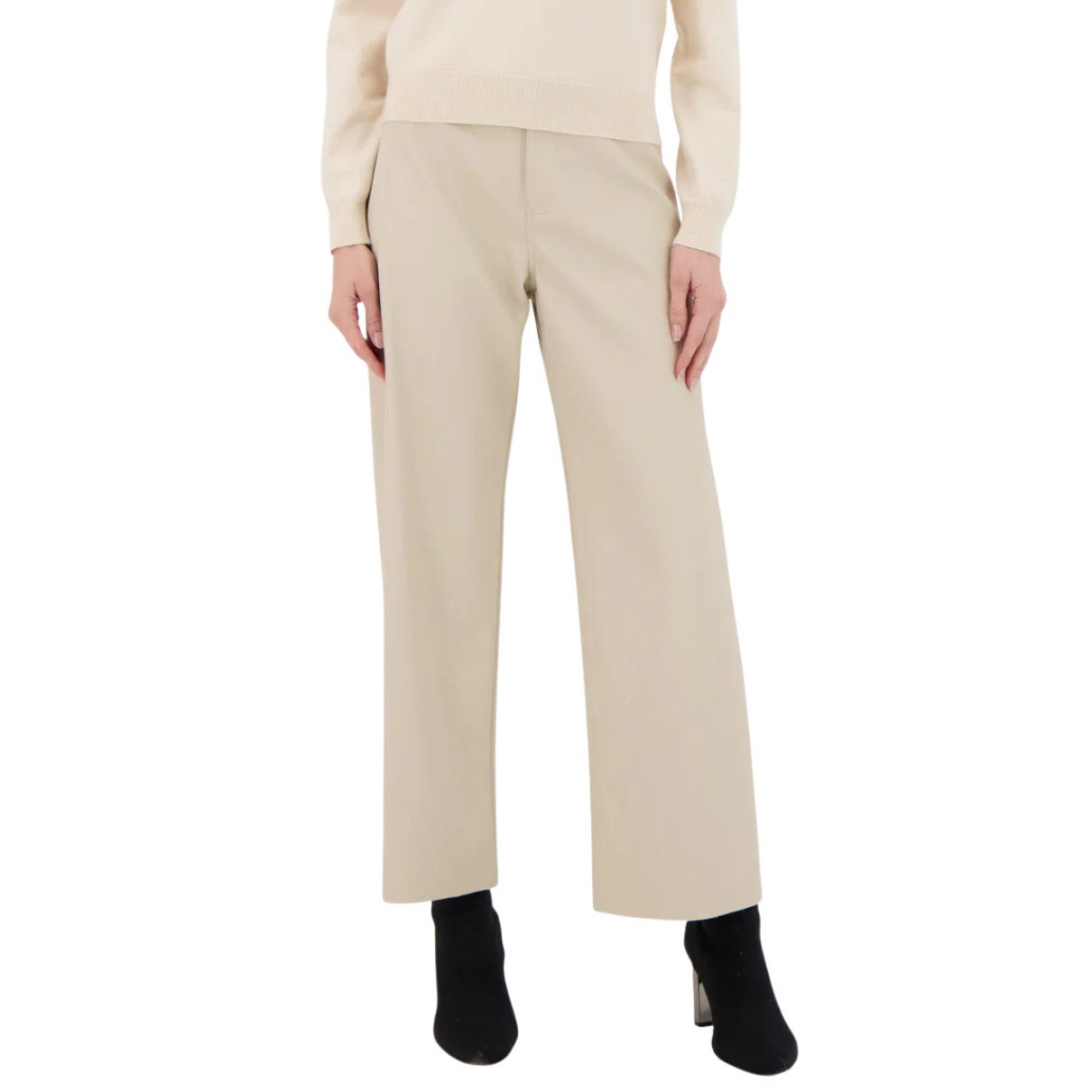 Gabby Isabella Faux Leather Straight Leg Pant -Sand