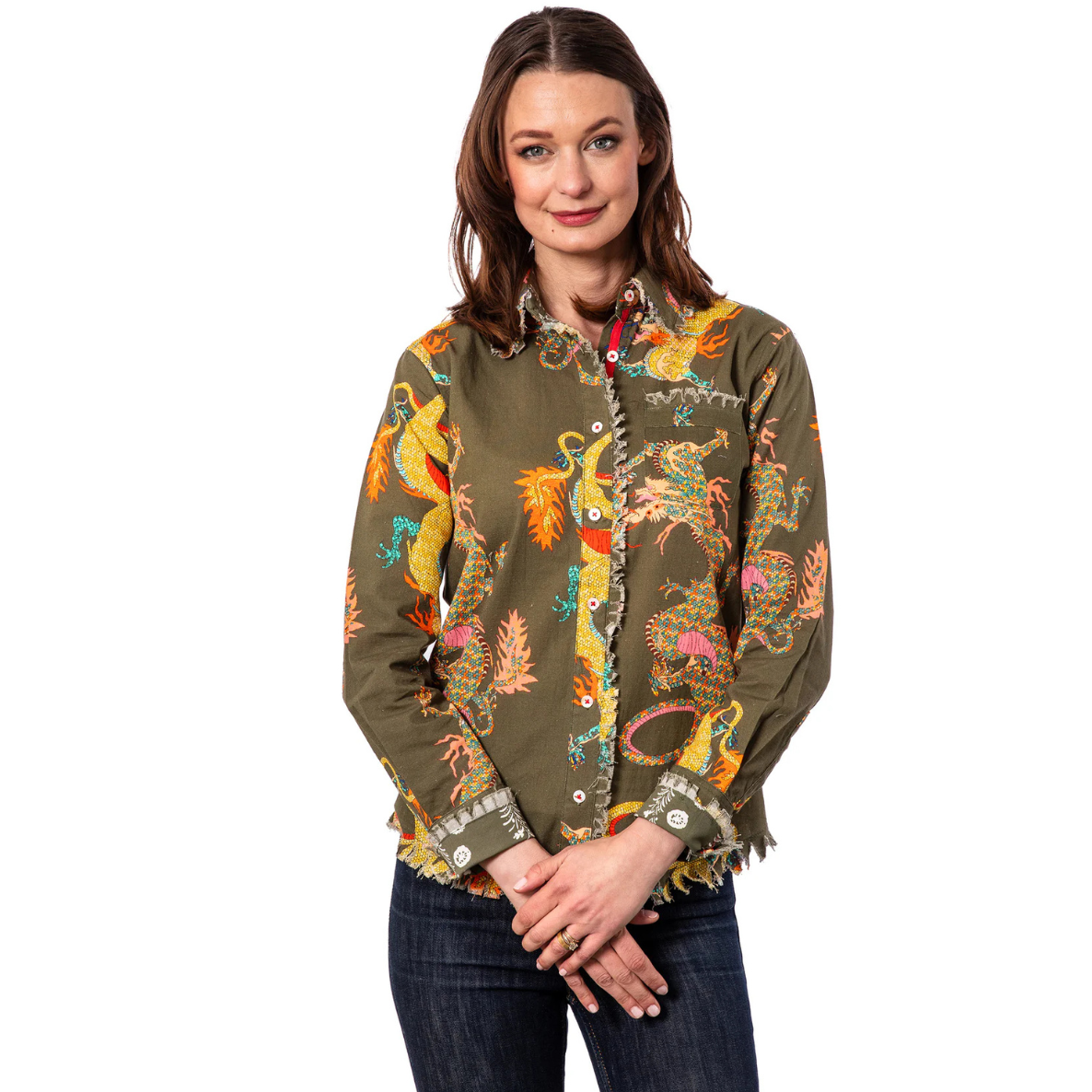 Dizzy Lizzie Dragon Cape Cod Top -Olive