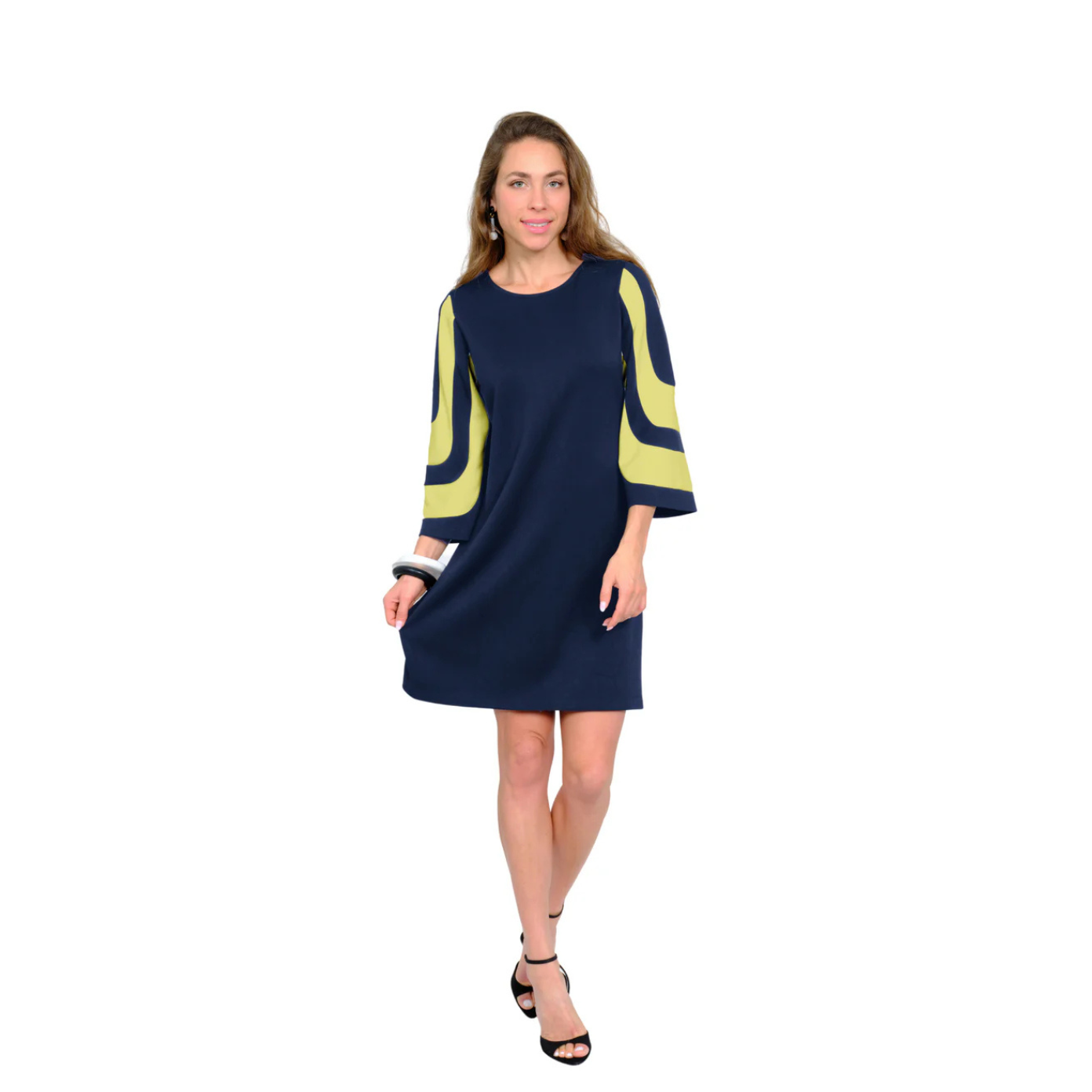 Lior Paris Denmark Round Neck 3/4 Sleeve Dress -Navy/Lime