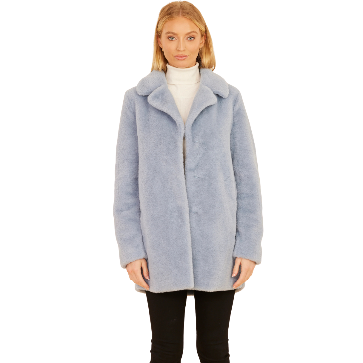 Dolce Cabo Mid-Length Faux Fur Coat -Light Blue