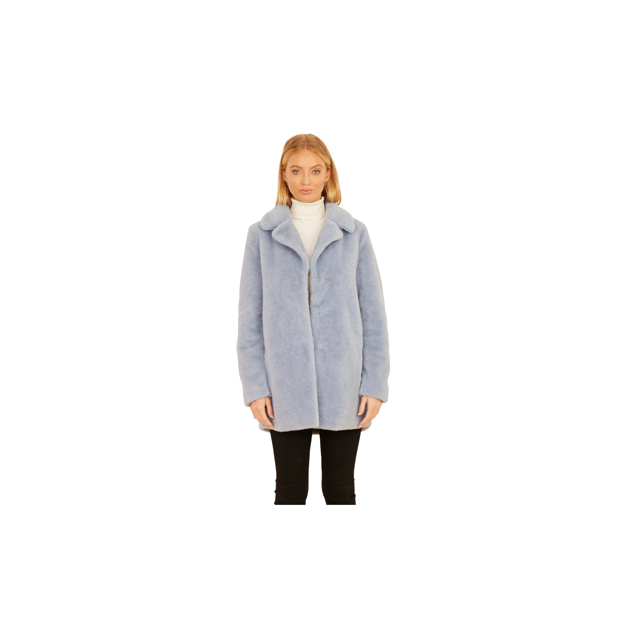 Dolce Cabo Mid-Length Faux Fur Coat -Light Blue