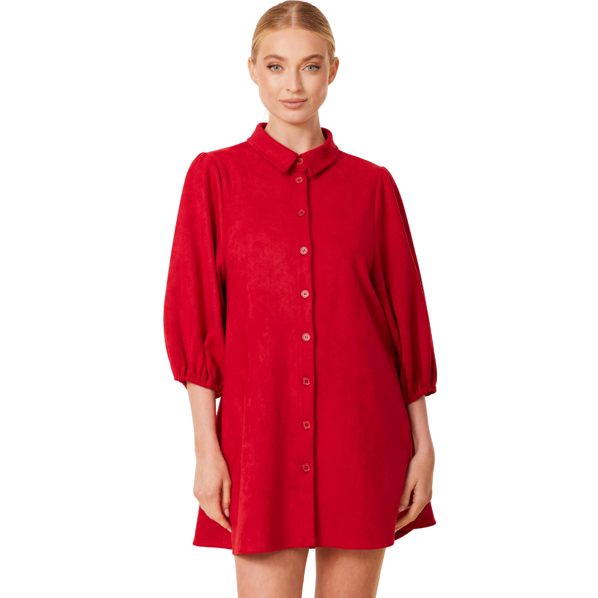 Dolce Cabo Faux Suede Exaggerated Sleeve Dress -Red