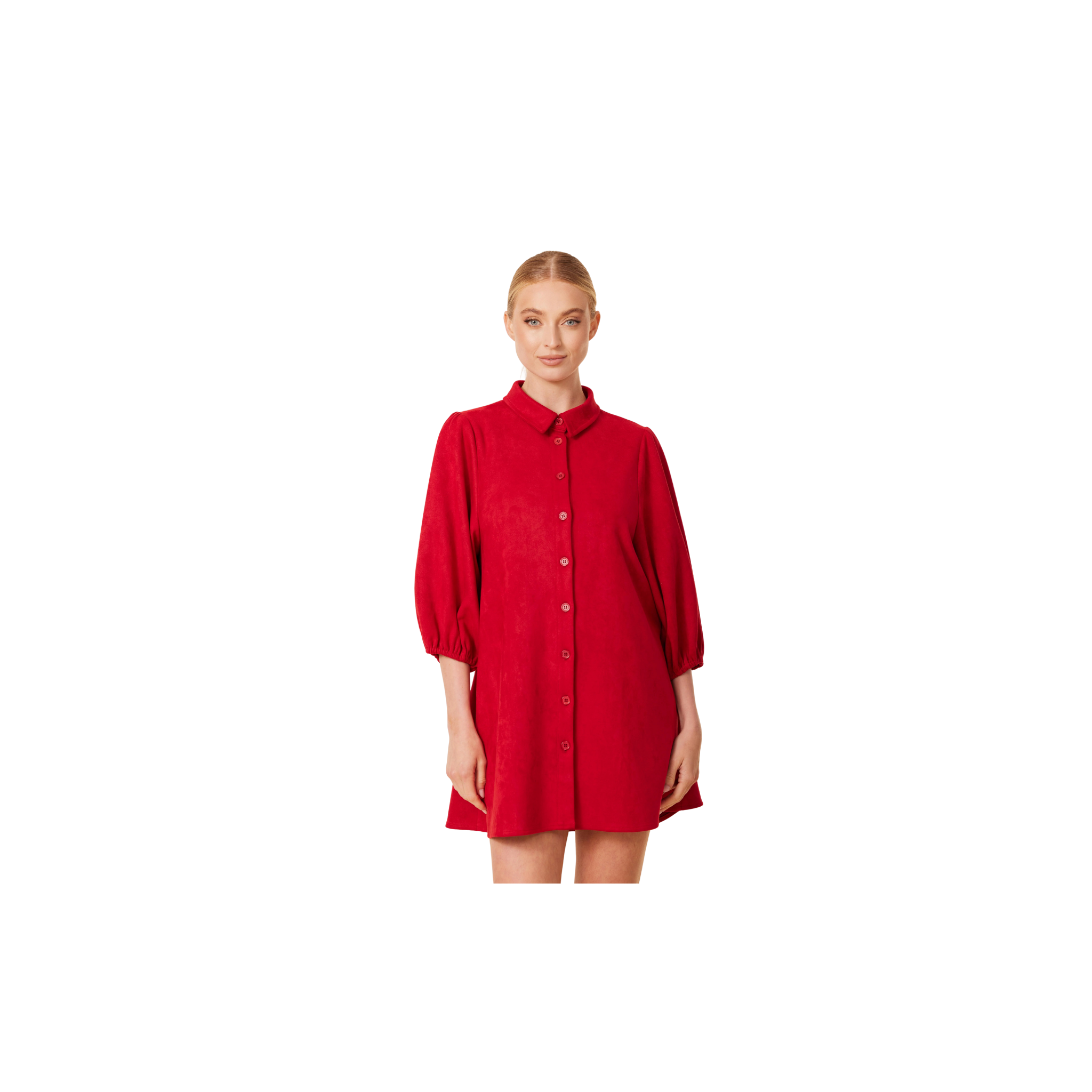 Dolce Cabo Faux Suede Exaggerated Sleeve Dress -Red