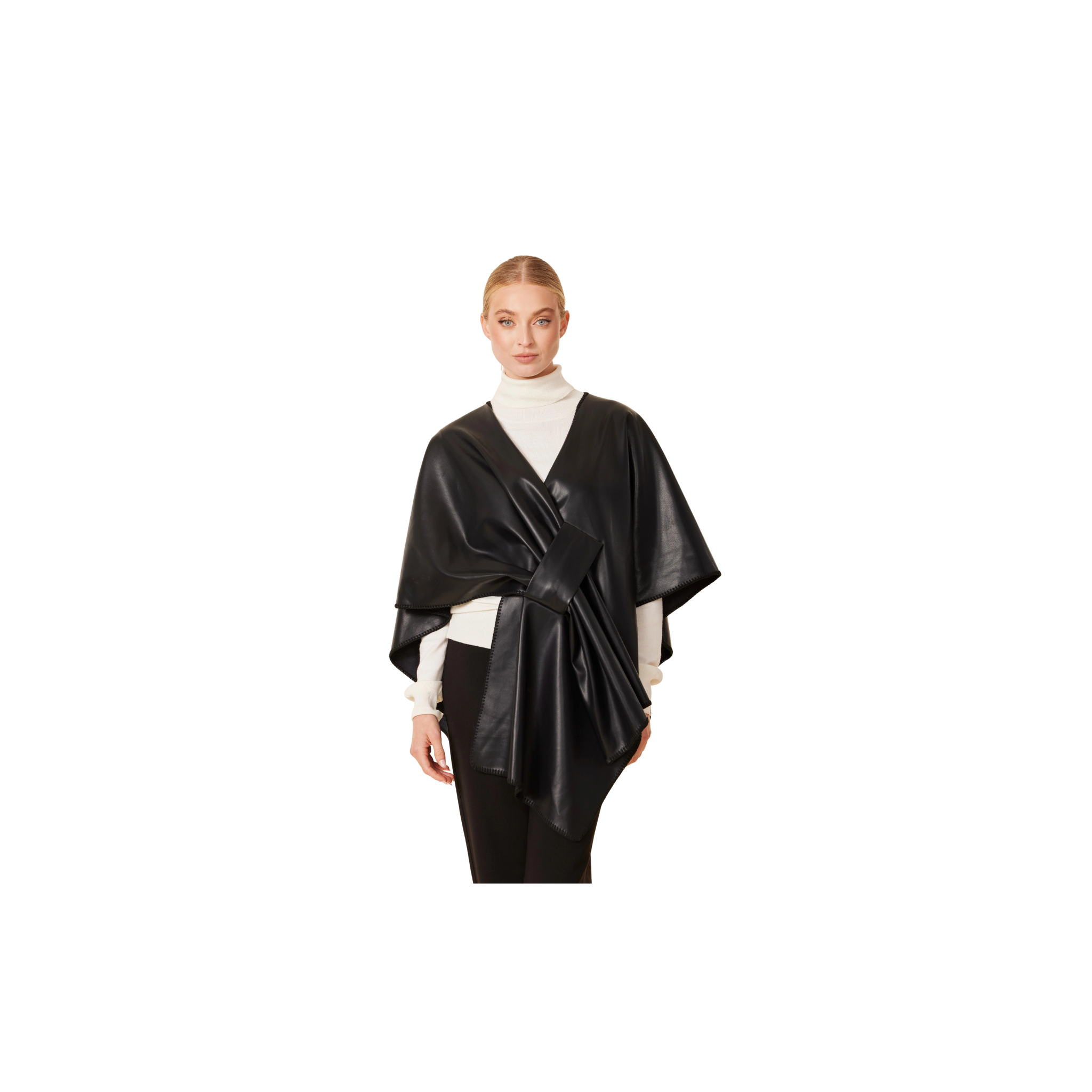 Dolce Cabo Faux Leather Tonal Whip Stitch Wrap -Black