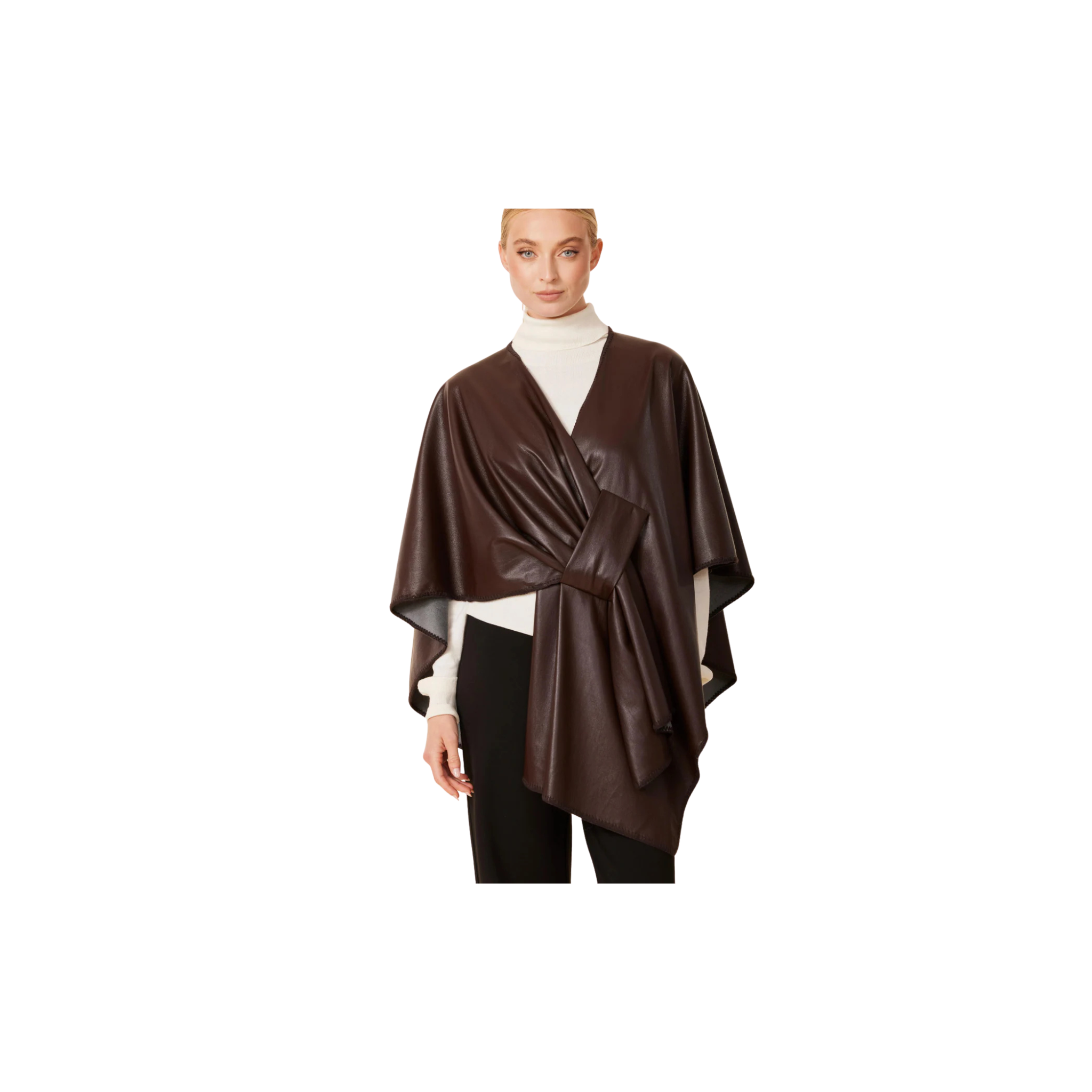 Dolce Cabo Faux Leather Tonal Whip Stitch Wrap -Coffee