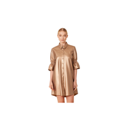 Dolce Cabo Faux Leather Metallic Ruffle Sleeve Dress -Bronze