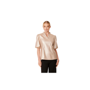 Dolce Cabo Faux Leather Ruffle Neck Top -Pale Gold