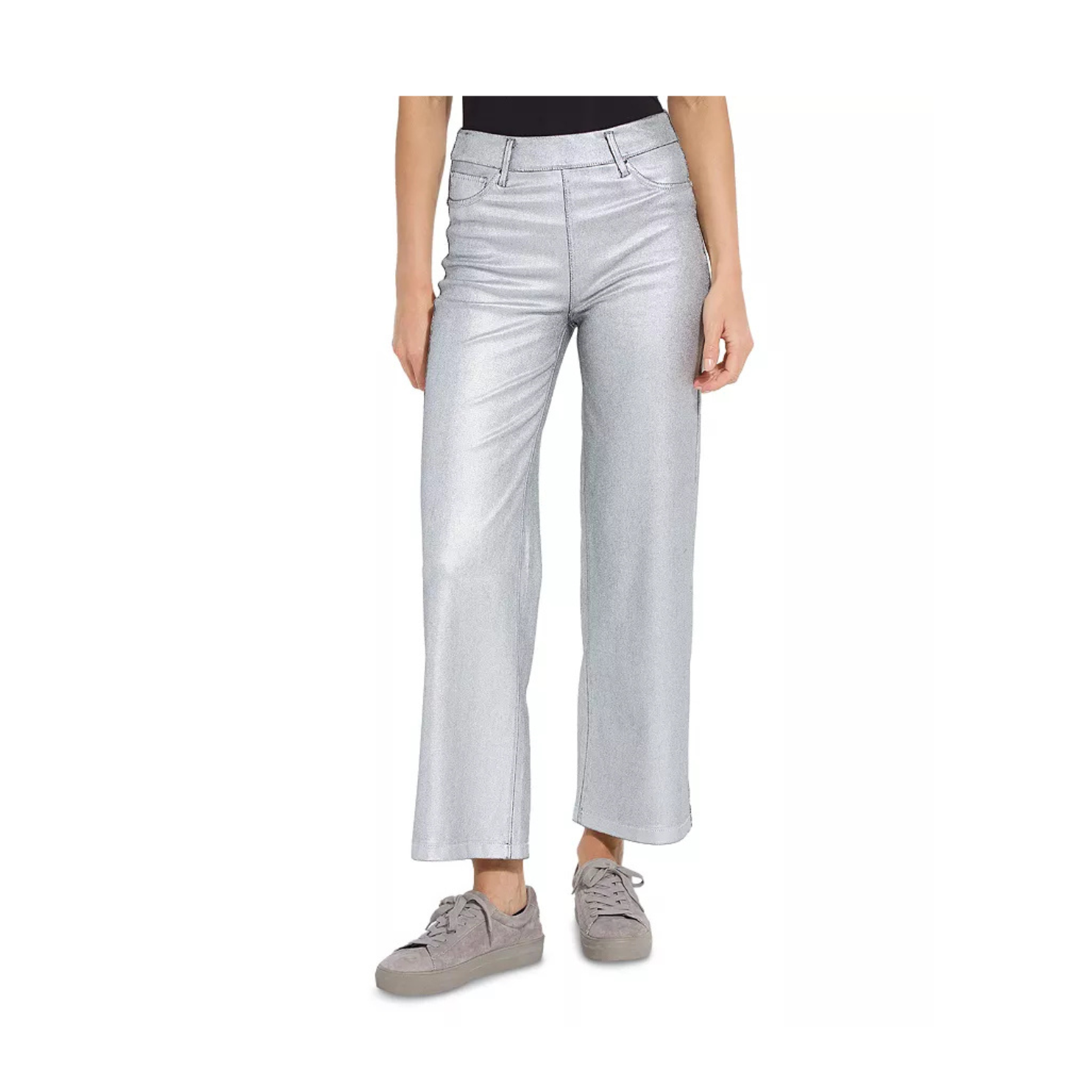 Lysse Metallic Coated High Waist Wide Leg Jeans - Metallic Silver