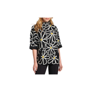 APNY Whimsical Floral Sweater with Contrast Cuffs and Pockets - Black/White