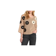 APNY Tape Yarn Pullover with Floral Embroidery -Latte