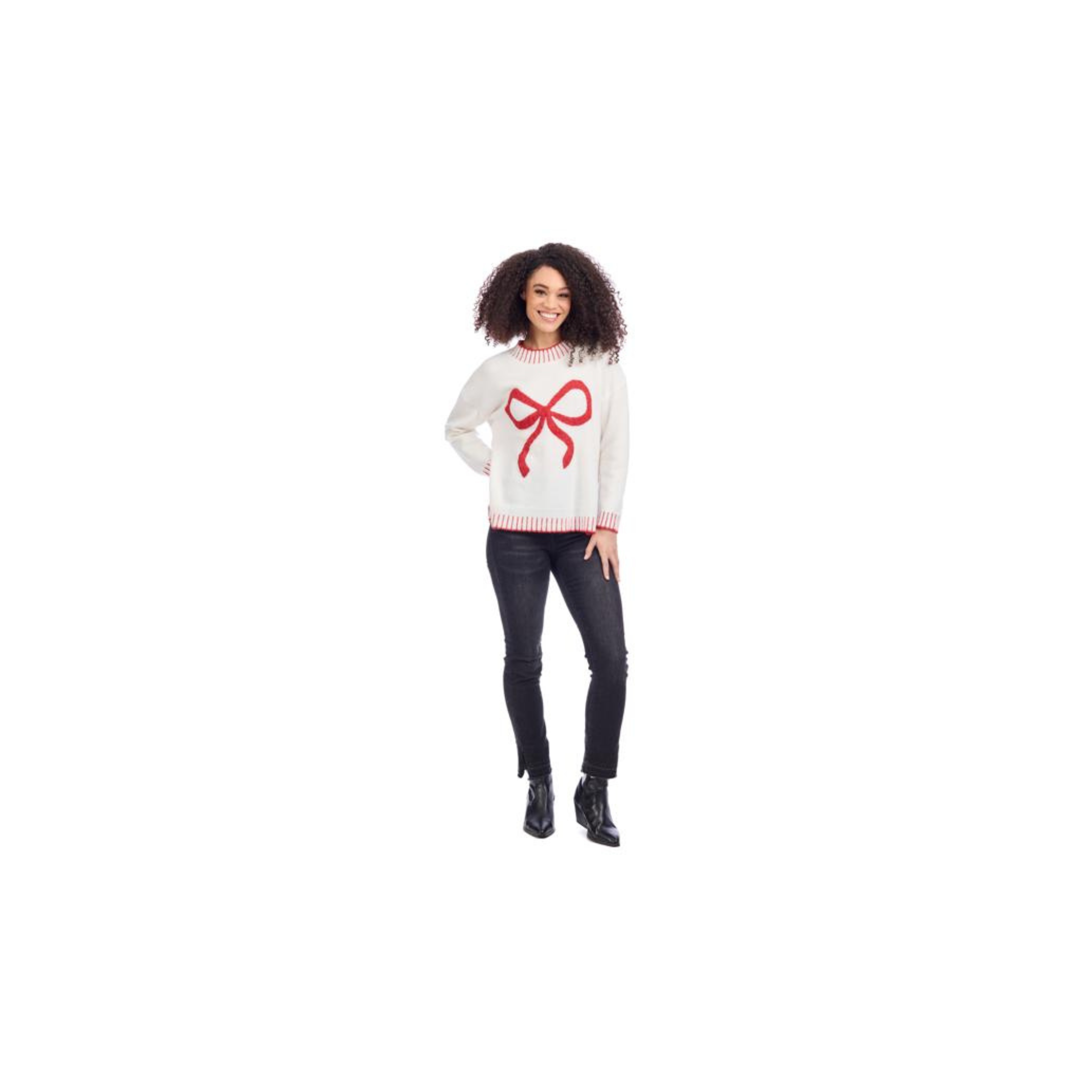 Wilder Bow Sweater -White/Red Bow