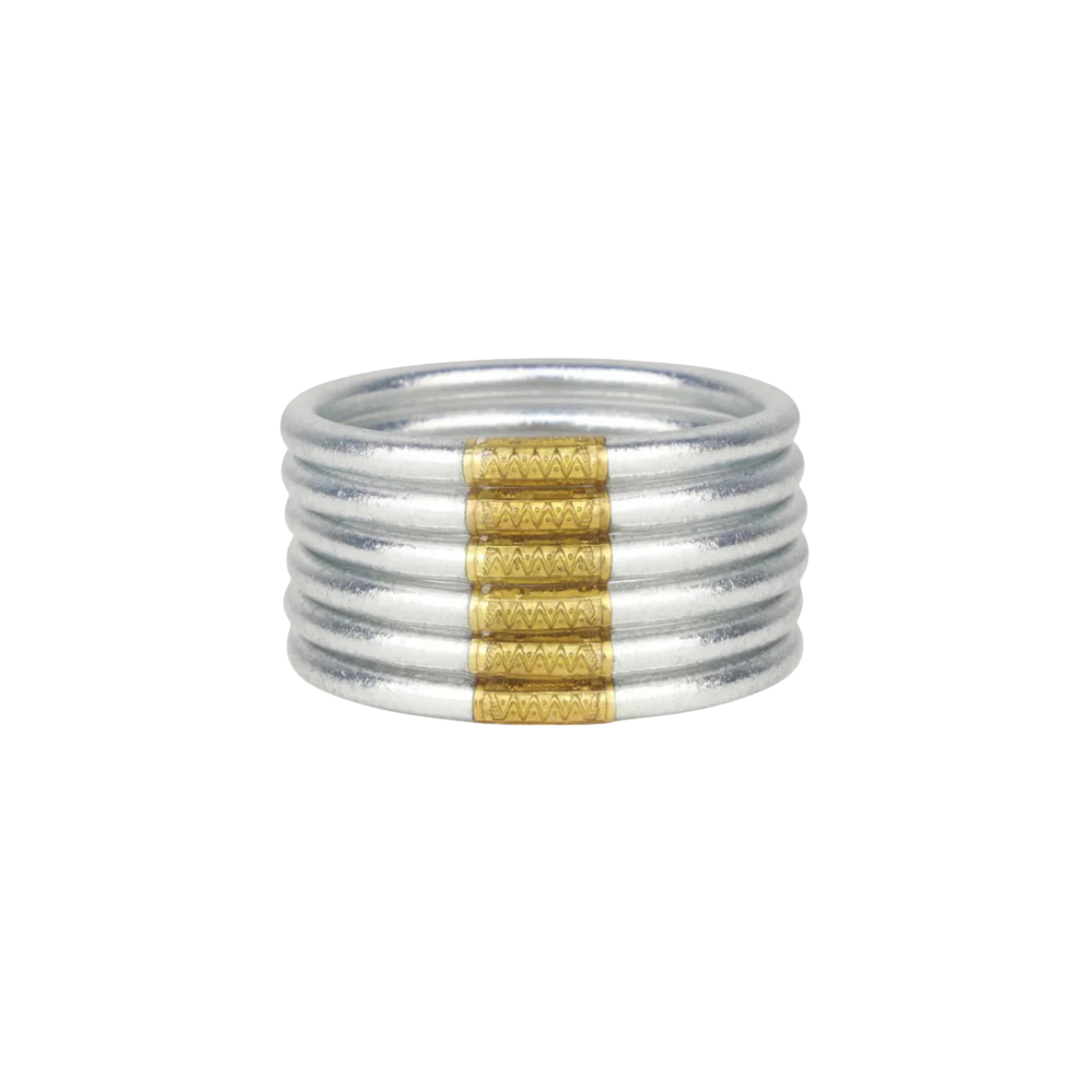 BuDhaGirl Silver All Weather Bangle Serenity Prayer (Set of 6) Large